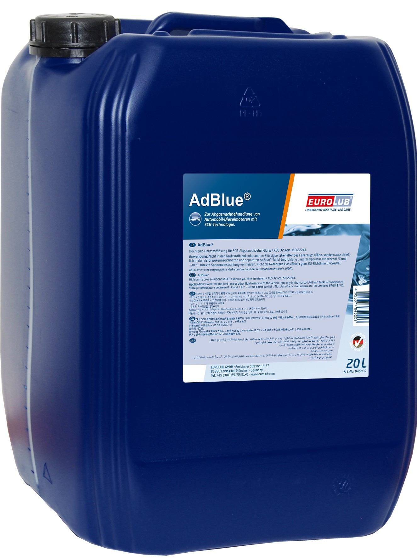 Eurolub AdBlue mit Ausgießer Harnstofflösung Ad Blue 20 Liter