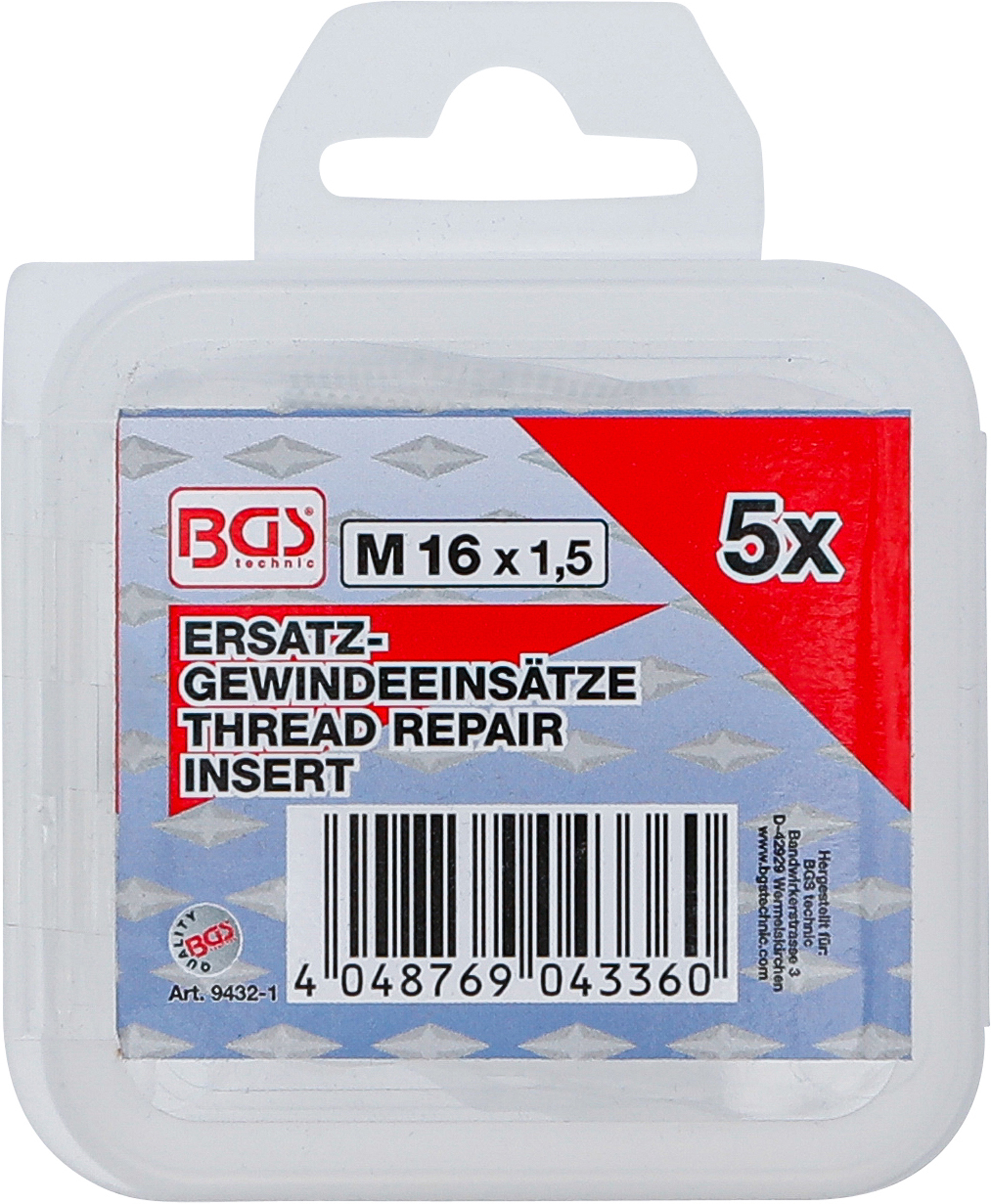 BGS Ersatz-Gewindeeinsätze | M16 x 1,5 mm | 5-tlg. BGS Ersatz-Gewindeeinsätze | M16 x 1,5 mm | 5-tlg.