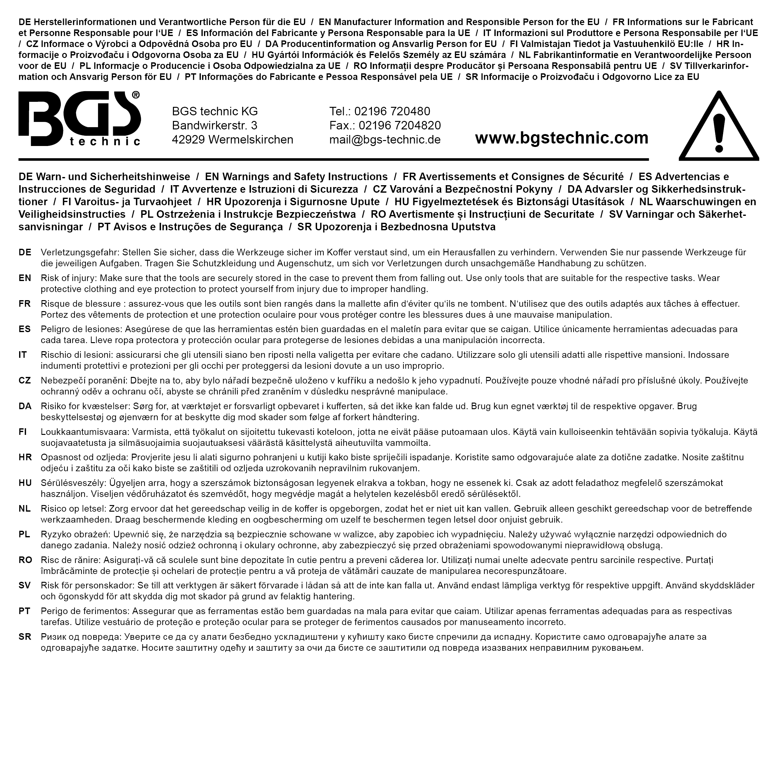 BGS Schaumeinlage für Art. BOXSYS1 & 2: Hammer-, Zangen-, Schraubendreher-Satz | 12-tlg.