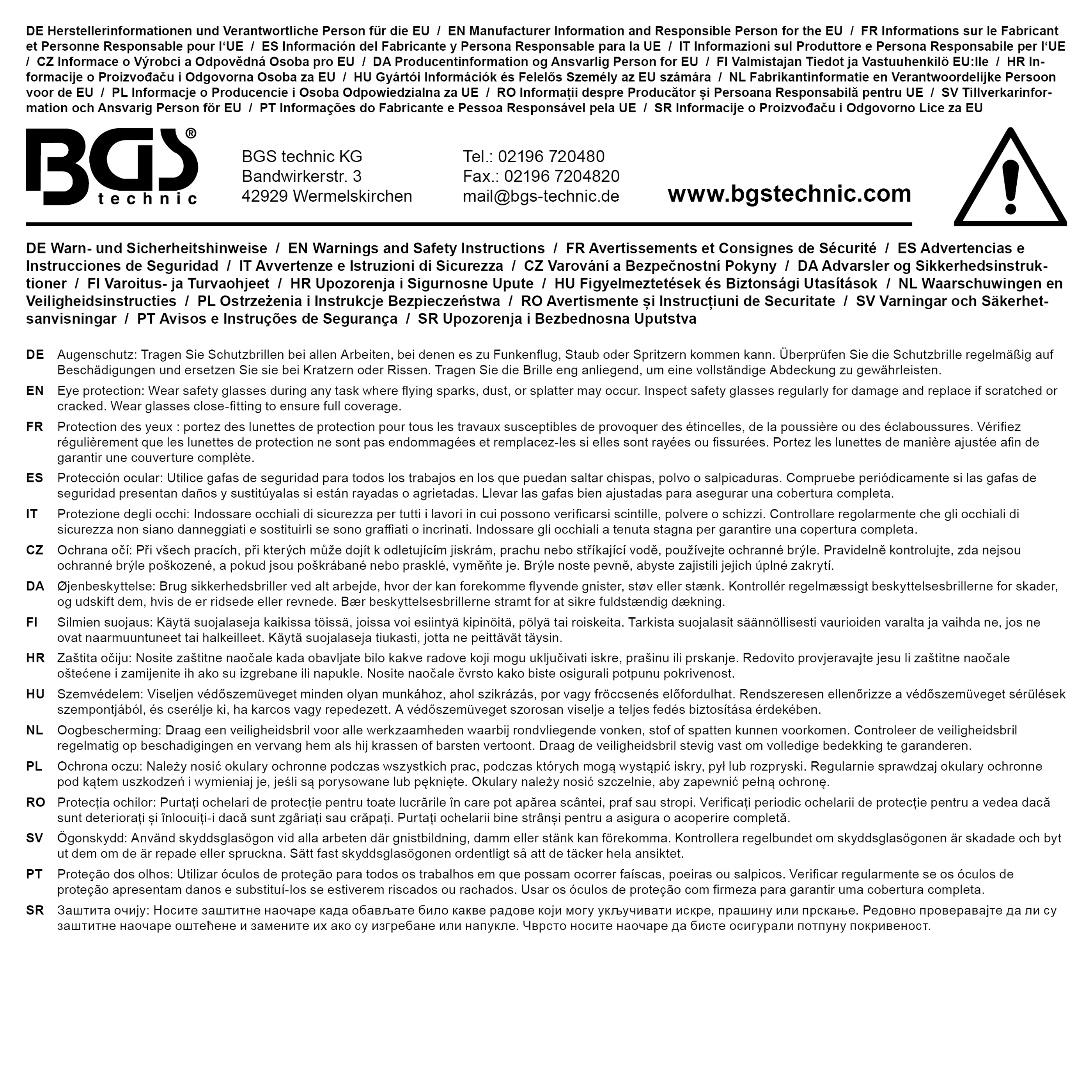 BGS Schutzbrille mit verstellbarem Bügel | transparent