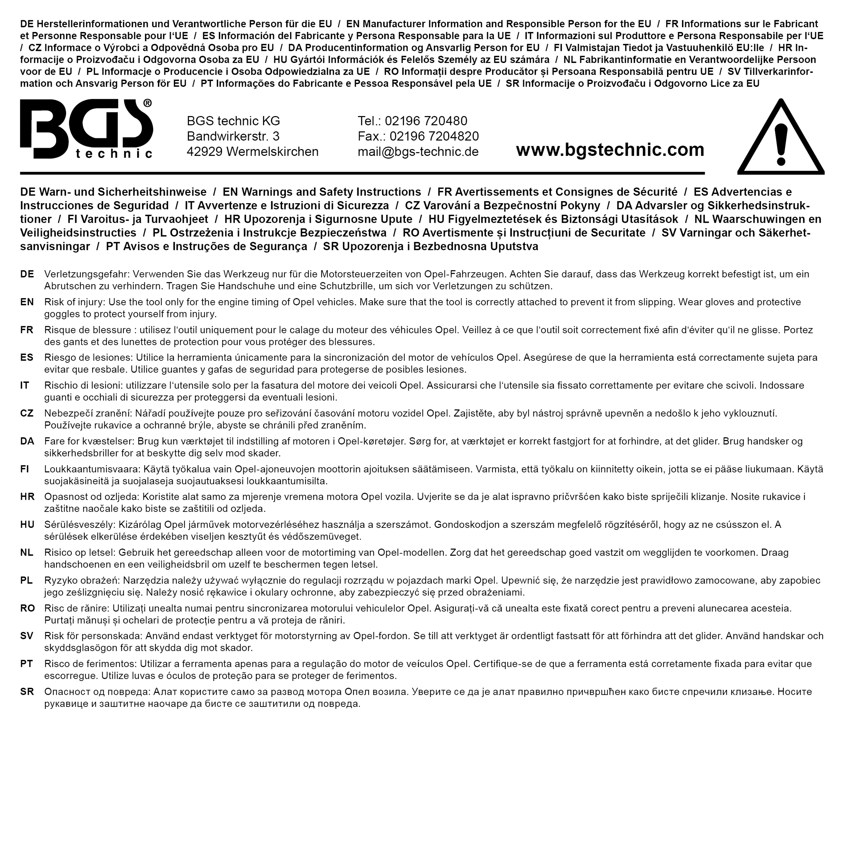 BGS Arretierstift für Steuerkettenspanner | für Opel | für Art. 8151