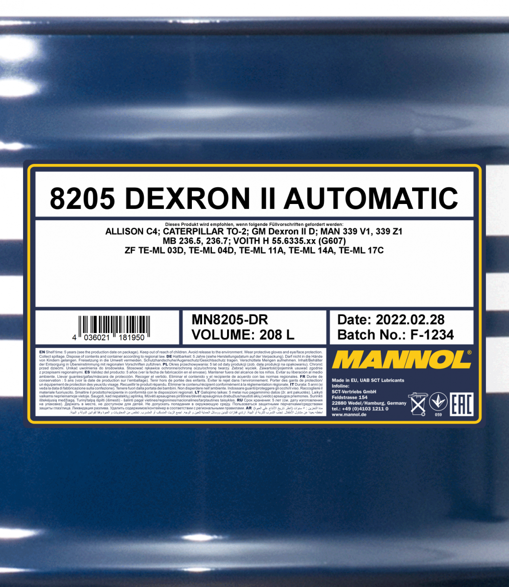 Mannol 8205 ATF Dexron II Automatic 208 Liter