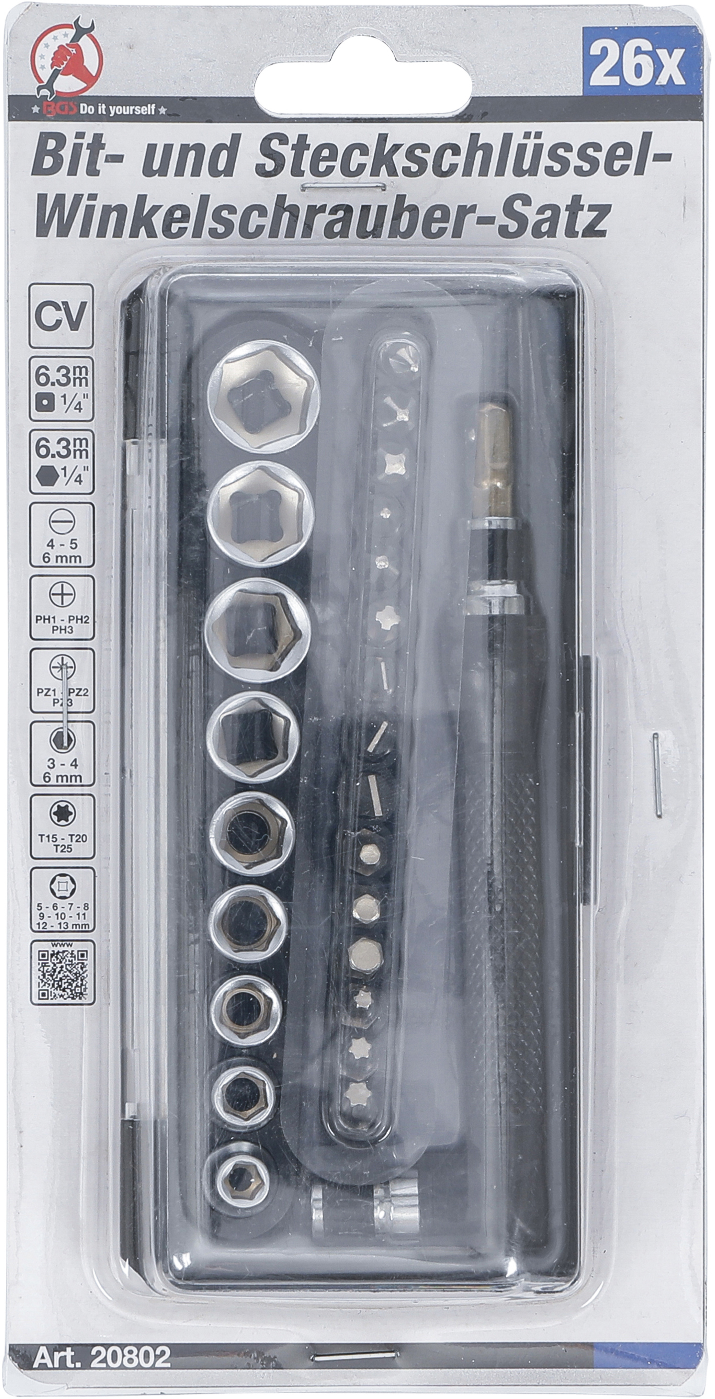 BGS Bit- und Steckschlüssel-/Winkelschrauber-Satz | Antrieb 6,3 mm (1/4") | 26-tlg.
