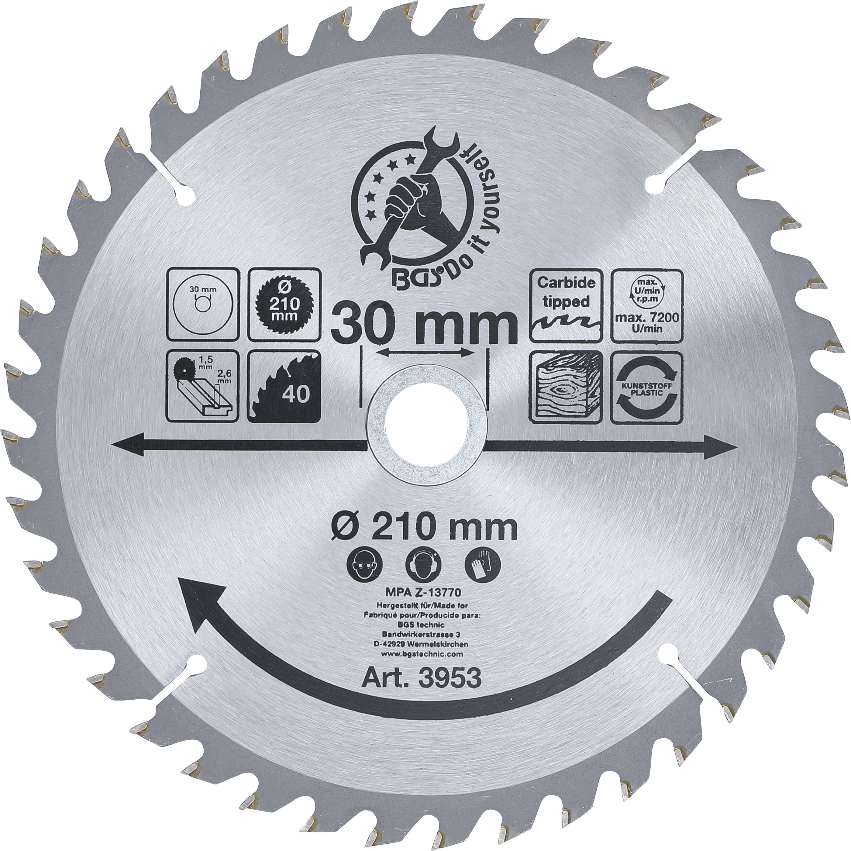 BGS Hartmetall-Kreissägeblatt | Ø 210 x 30 x 2,6 mm | 40 Zähne