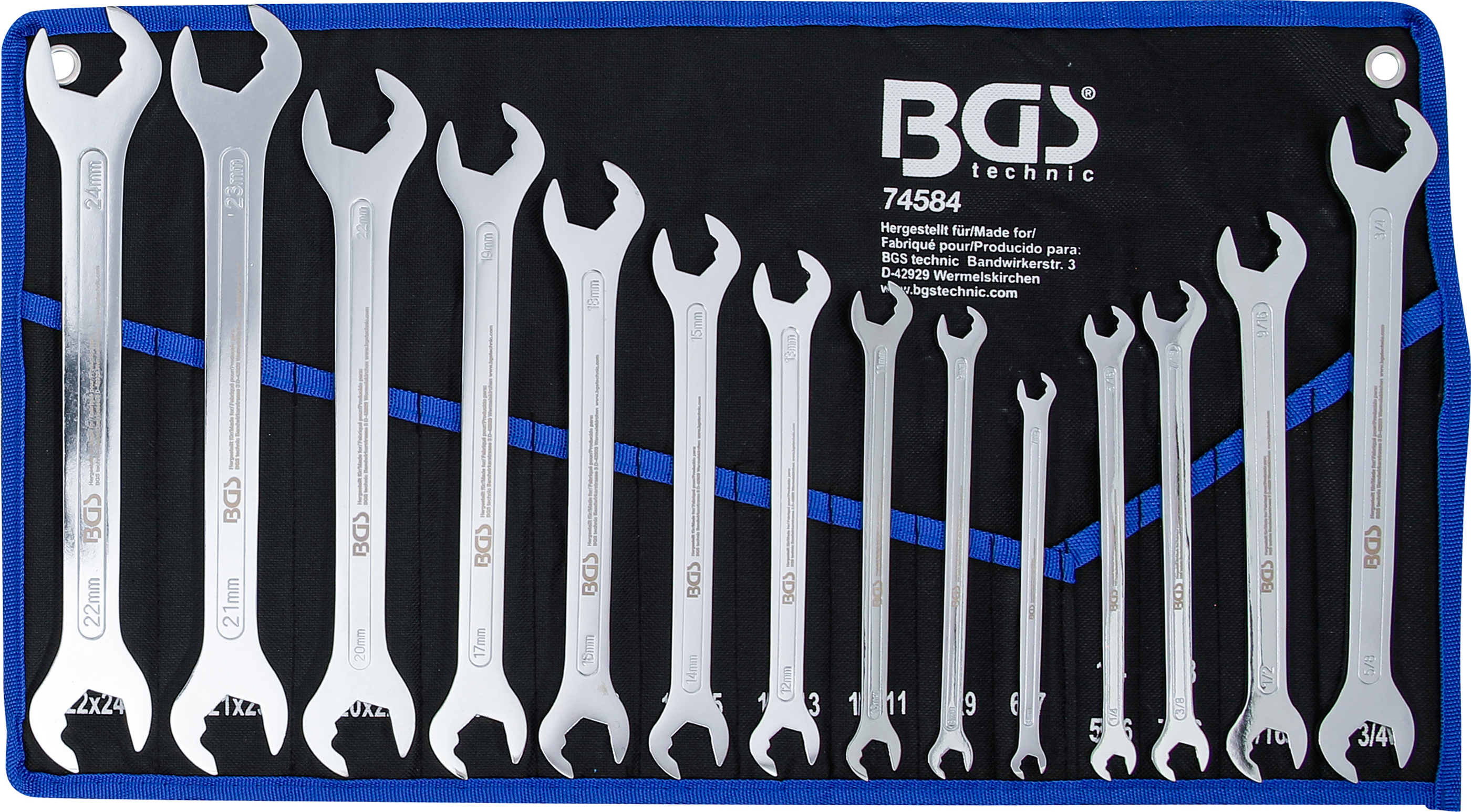 BGS Doppel-Maulschlüssel-Satz | extra flach | mit Ratschenfunktion | SW 6 - 22 mm, 1/4" - 3/4" | 14-tlg.