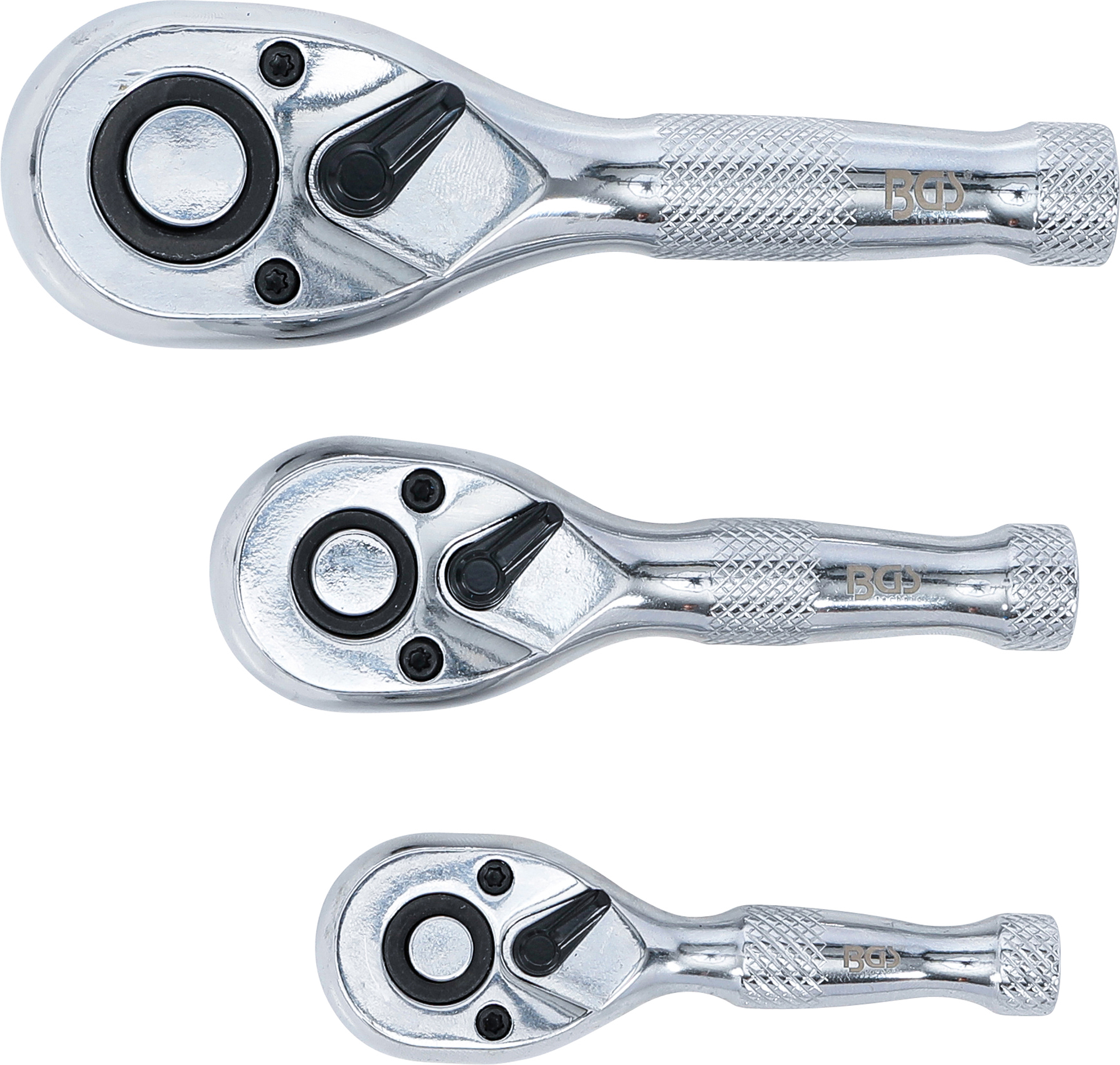BGS Mini-Umschaltknarren-Satz | 6,3 mm (1/4") / 10 mm (3/8") / 12,5 mm (1/2") | 3-tlg.