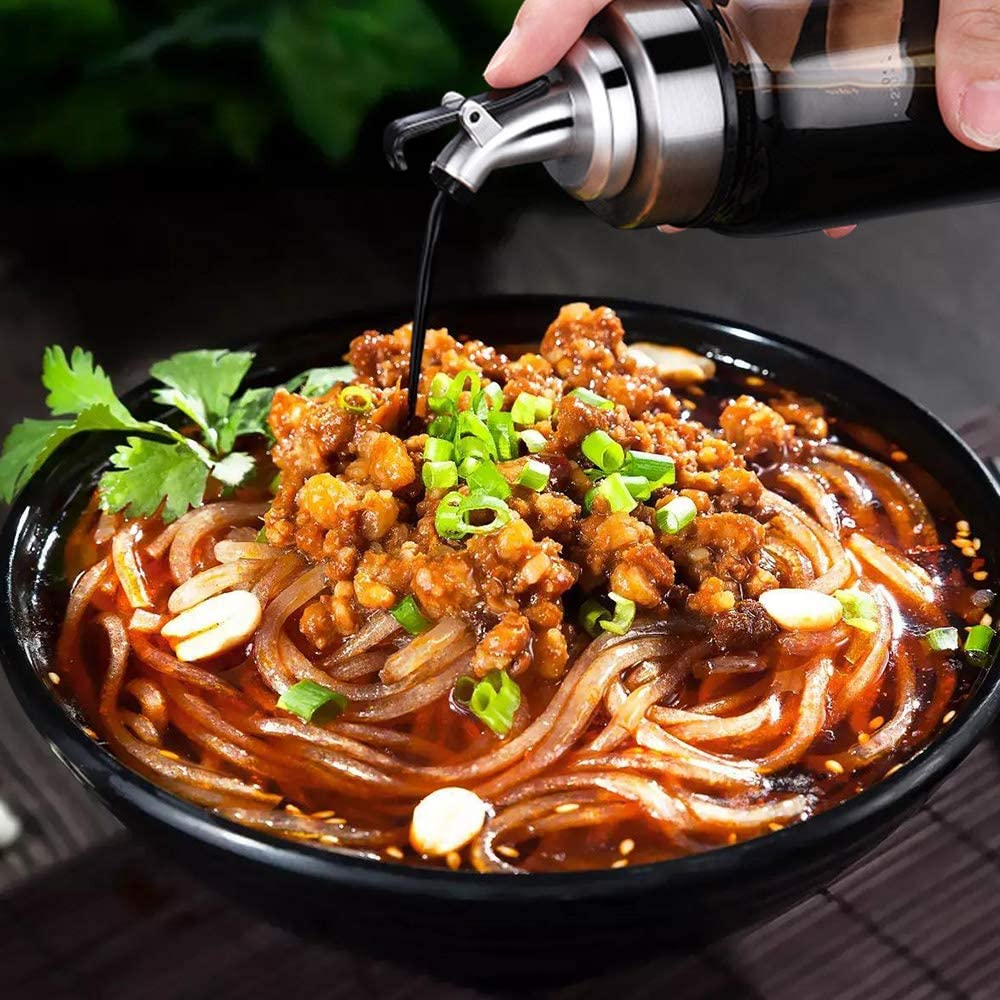 Olivenöl-Essigspender, 266 ml, Glasflaschen für Gewürze, Ausgießer, flüssiges Kochen mit auslaufsich