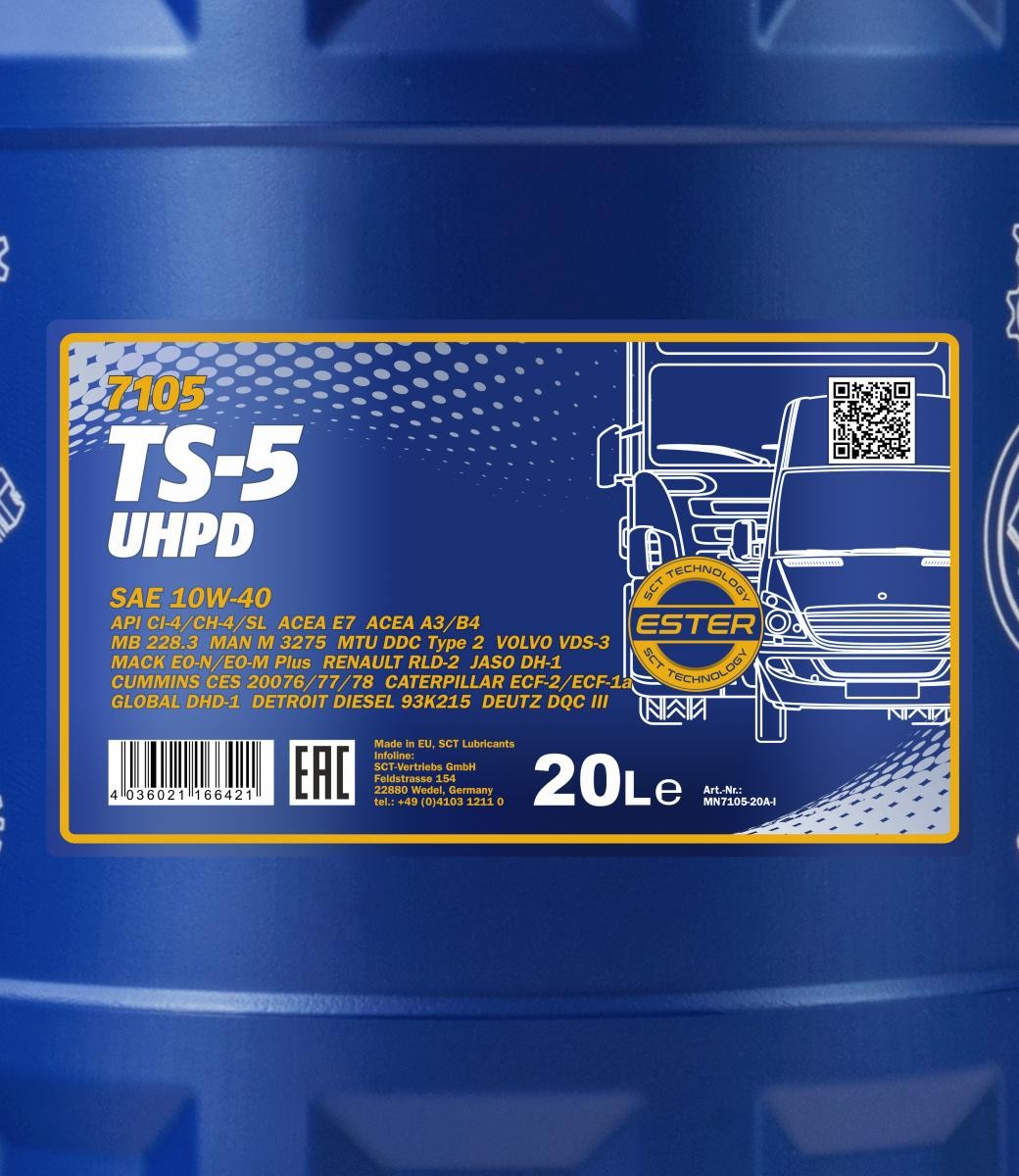 10W-40 Mannol 7105 TS-5 UHPD Motoröl 20 Liter