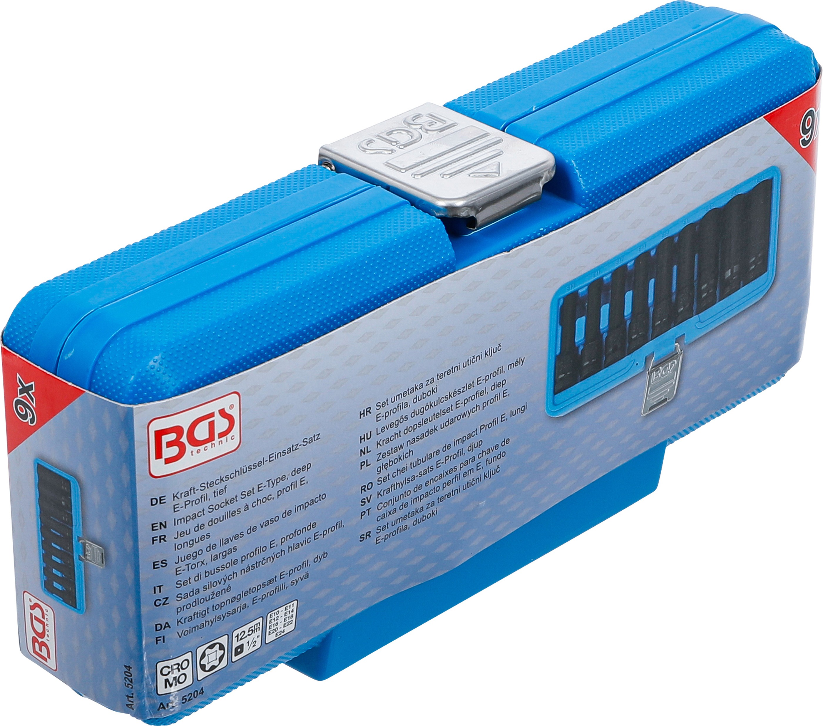 BGS Kraft-Steckschlüssel-Einsatz-Satz E-Profil, tief | Antrieb Innenvierkant 12,5 mm (1/2") | SW E10 - E24 | 9-tlg.