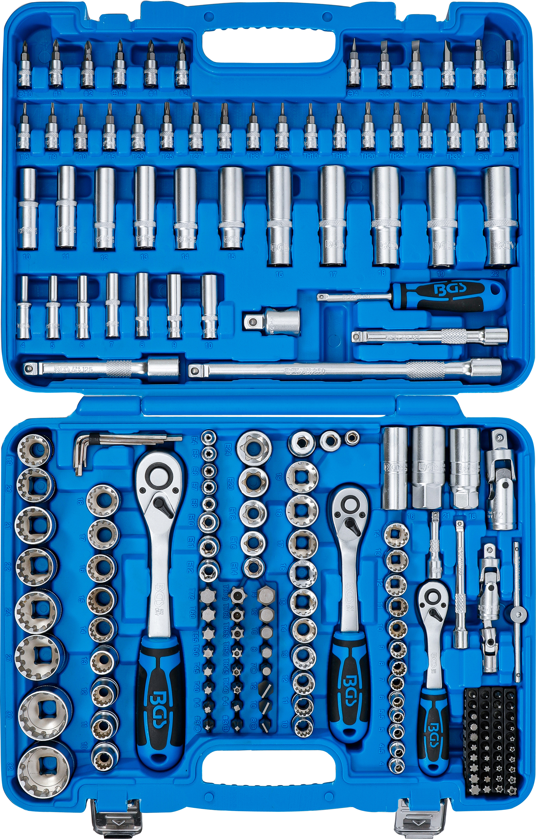 BGS Steckschlüssel-Satz "Gear Lock" | Antrieb 6,3 mm (1/4") / 10 mm (3/8") / 12,5 mm (1/2") | 192-tlg.