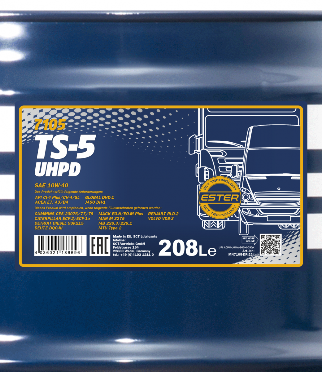10W-40 Mannol 7105 TS-5 UHPD Motoröl 208 Liter