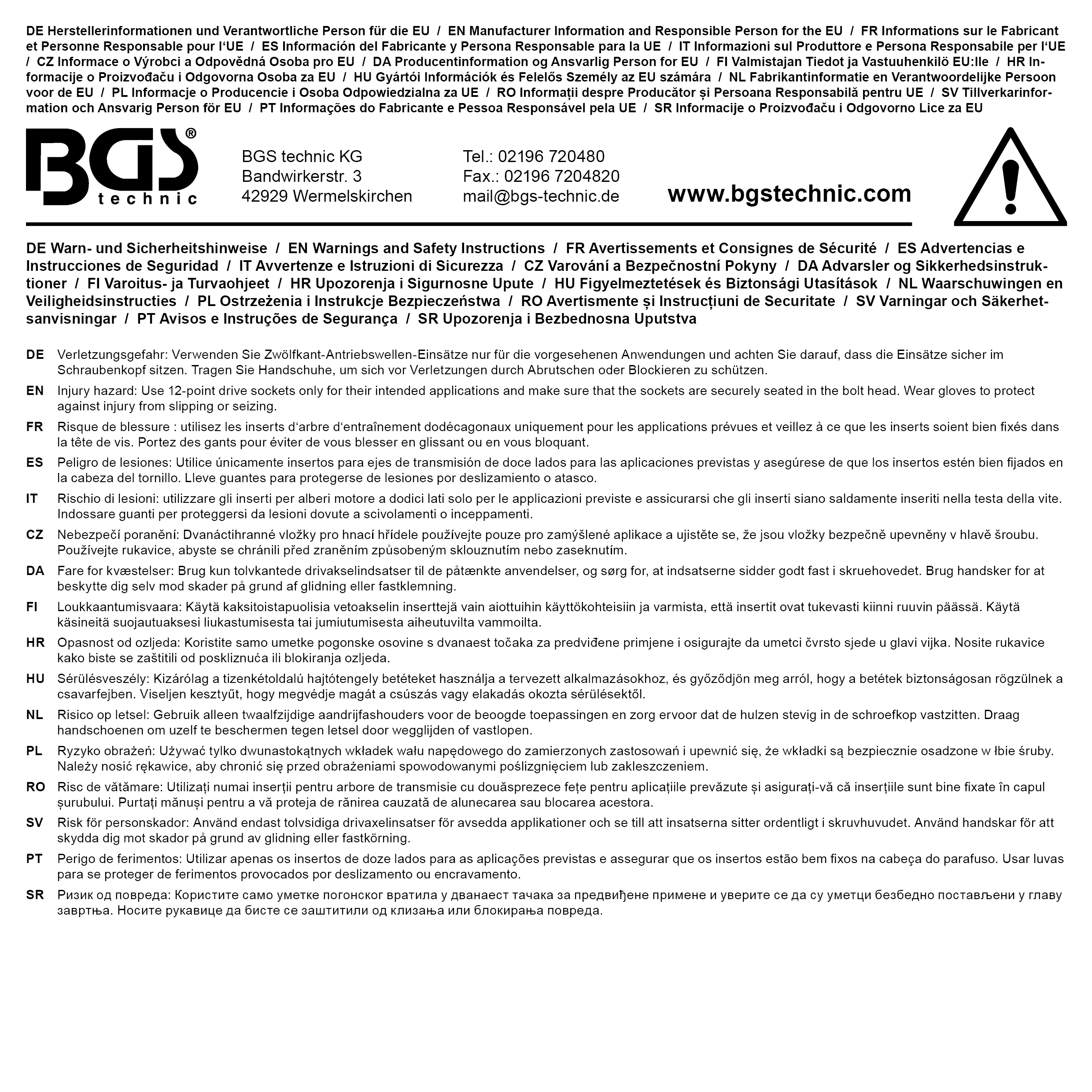 BGS Kraft-Steckschlüssel-Einsatz Zwölfkant, tief | Antrieb Innenvierkant 12,5 mm (1/2") | SW 24 mm