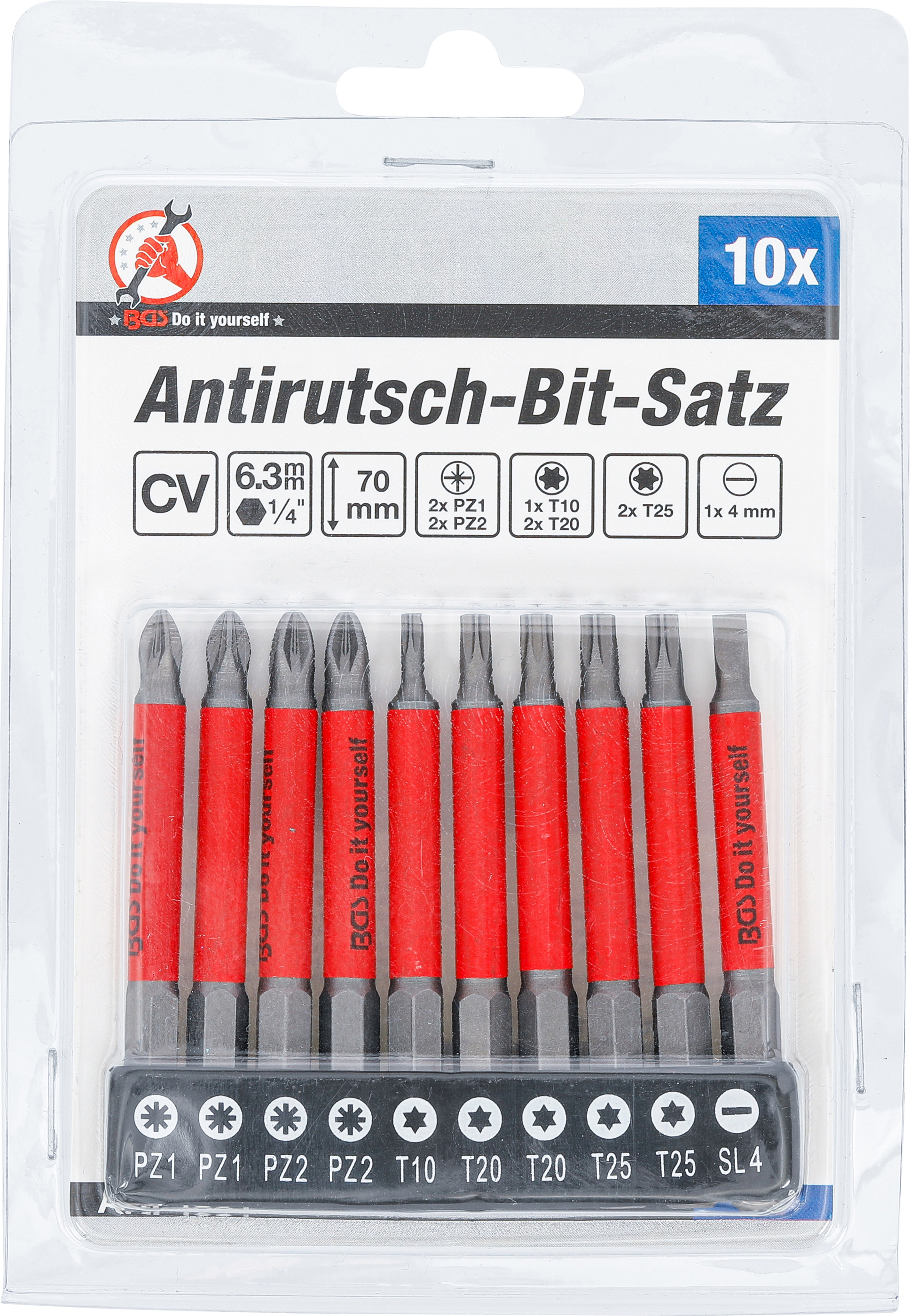 BGS Antirutsch-Bit-Satz | magnetisch | 70 mm | 10-tlg.