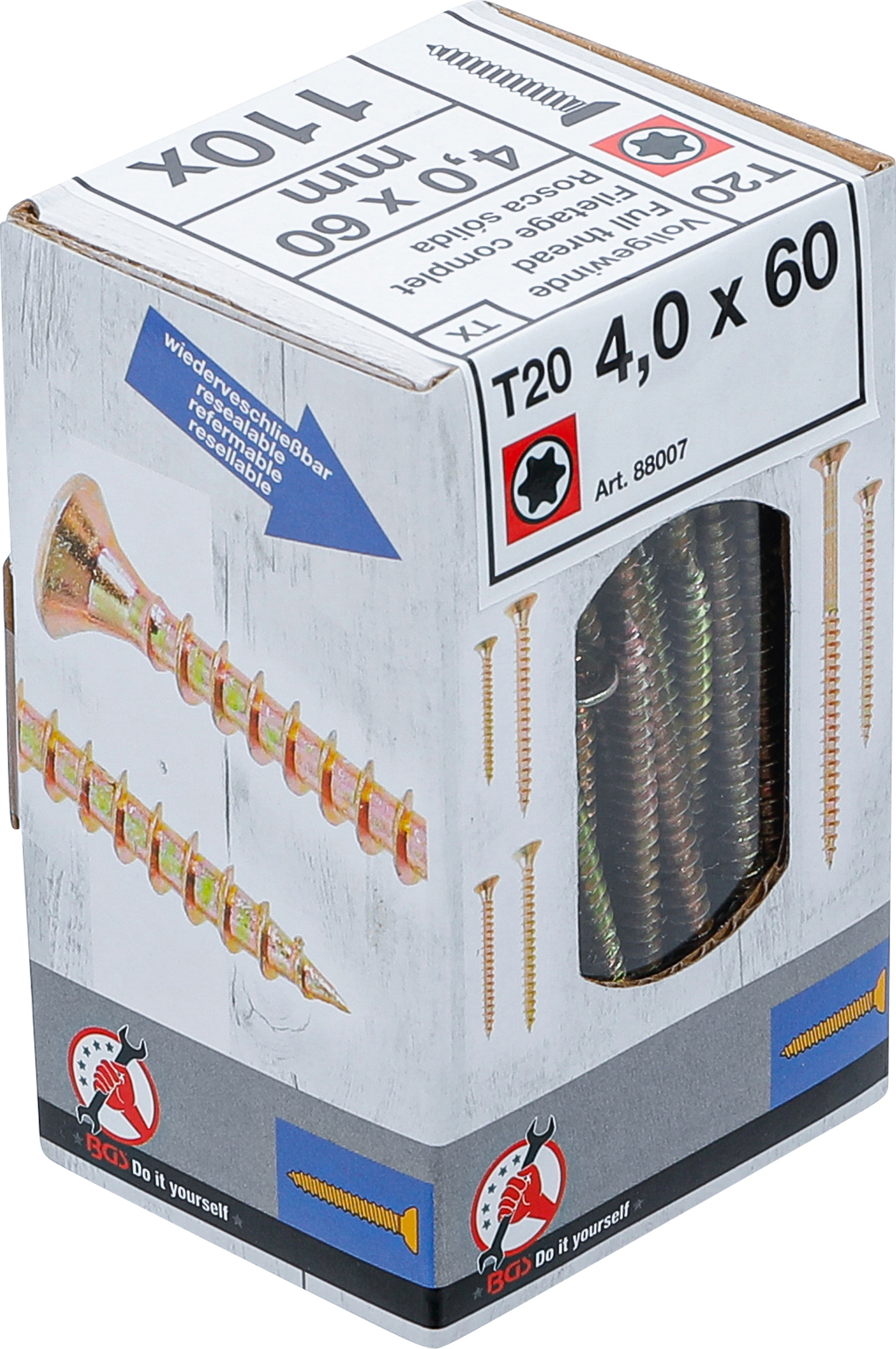 BGS Mehrzweckschrauben | T-Profil (für Torx) T20 | 4,0 x 60 mm | 110 Stück BGS Mehrzweckschrauben | T-Profil (für Torx) T20 | 4,0 x 60 mm | 110 Stück