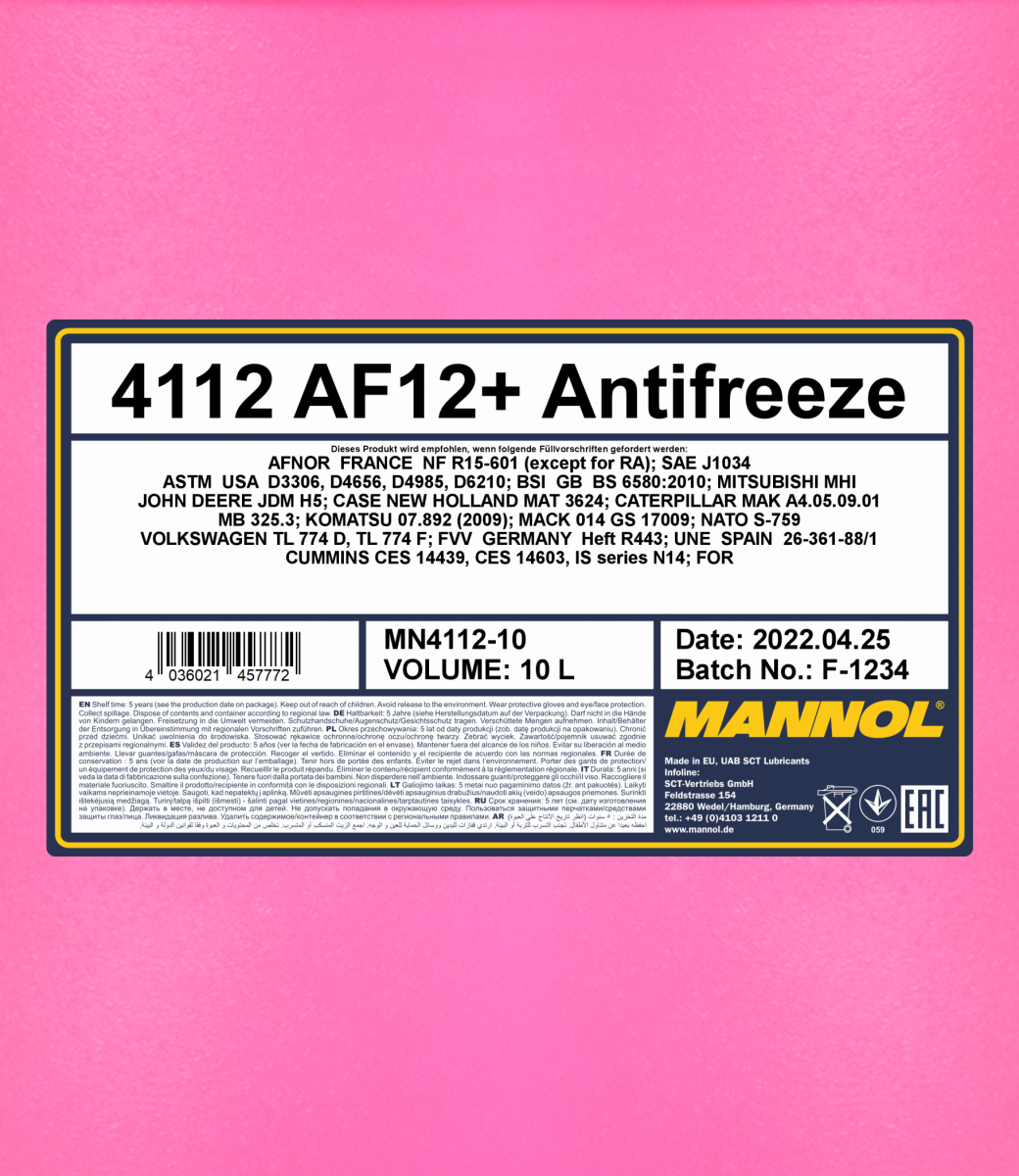 Mannol 4112 Kühlerfrostschutz Antifreeze AF12+ Longlife Konzentrat 10 Liter