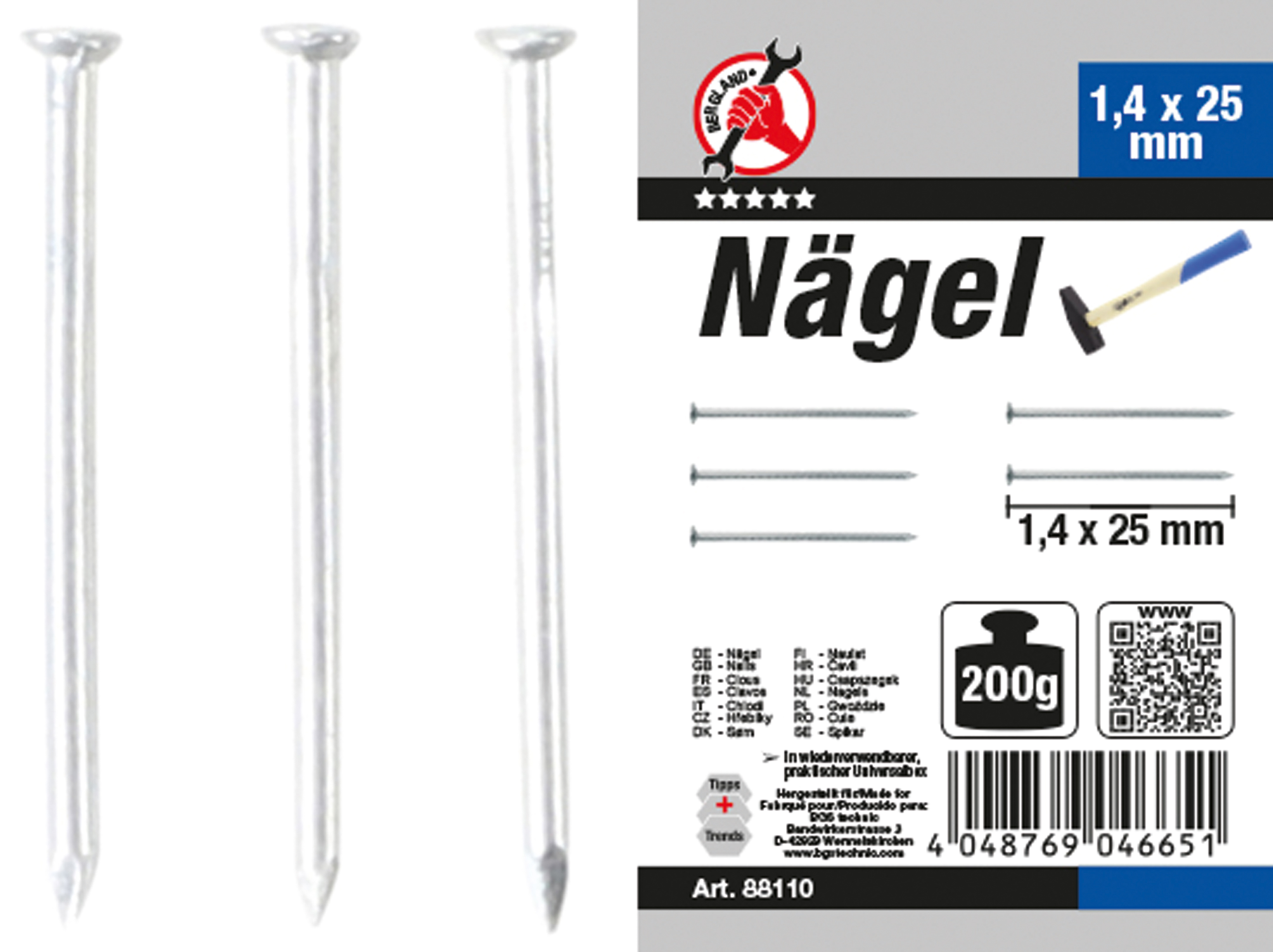 BGS Nägel-Sortiment | 200 g | 1,4 x 25 mm