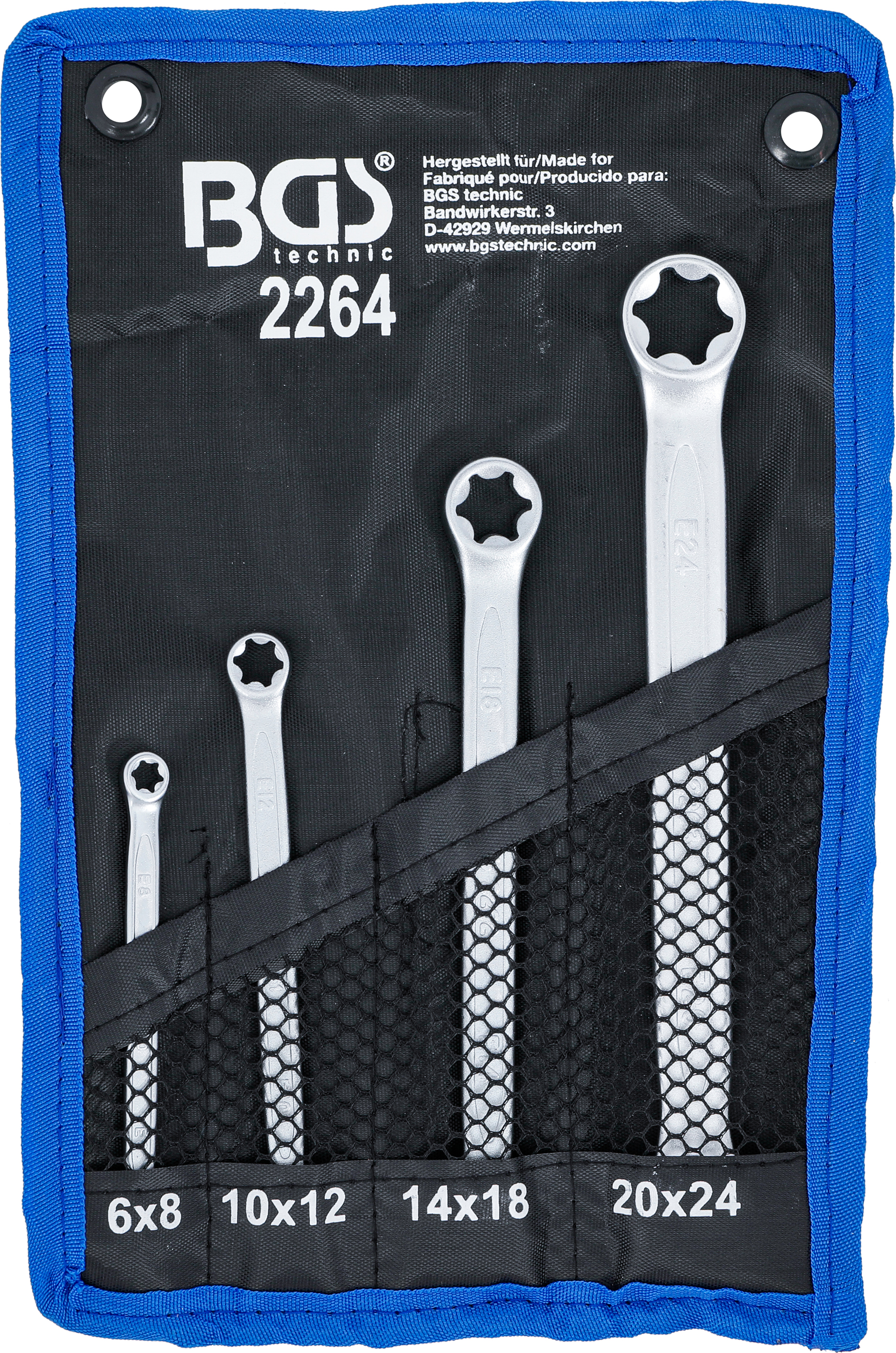 BGS Doppel-Ringschlüssel-Satz mit E-Profil-Ringköpfen | SW E6 x E8 - E20 x E24 | 4-tlg.
