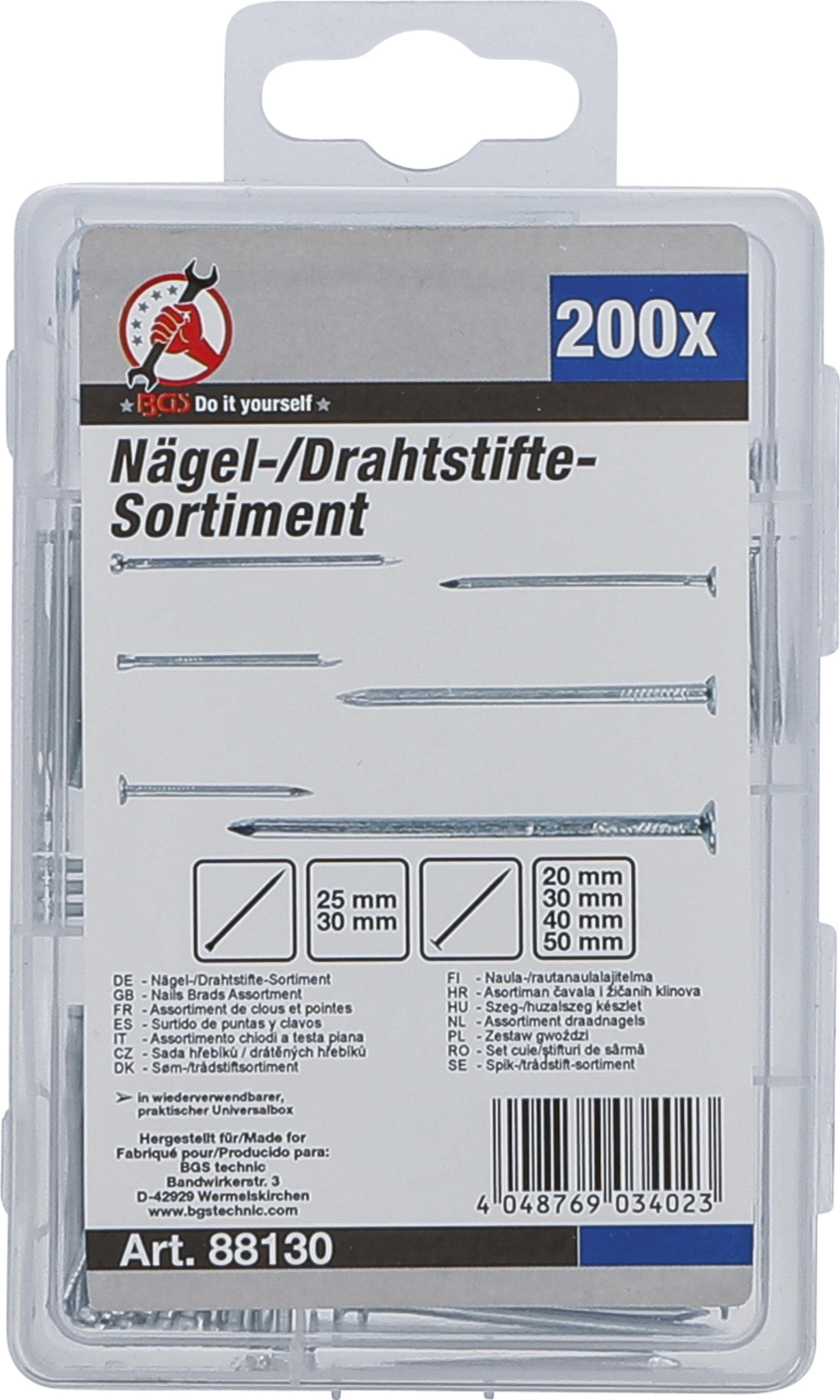 BGS Nägel-/Drahtstifte-Sortiment | 200-tlg.