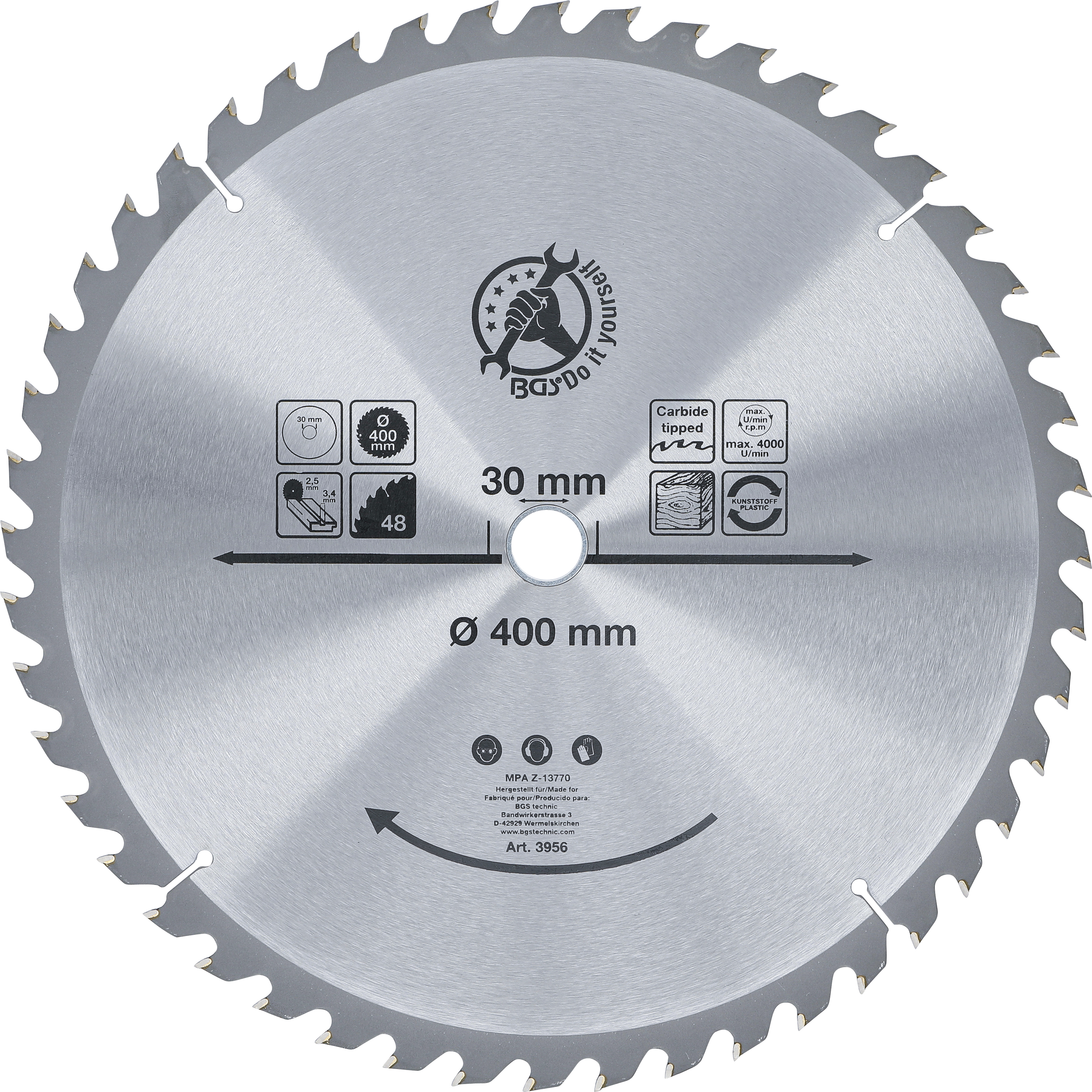 BGS Hartmetall-Kreissägeblatt | Ø 400 x 30 x 3,4 mm | 48 Zähne