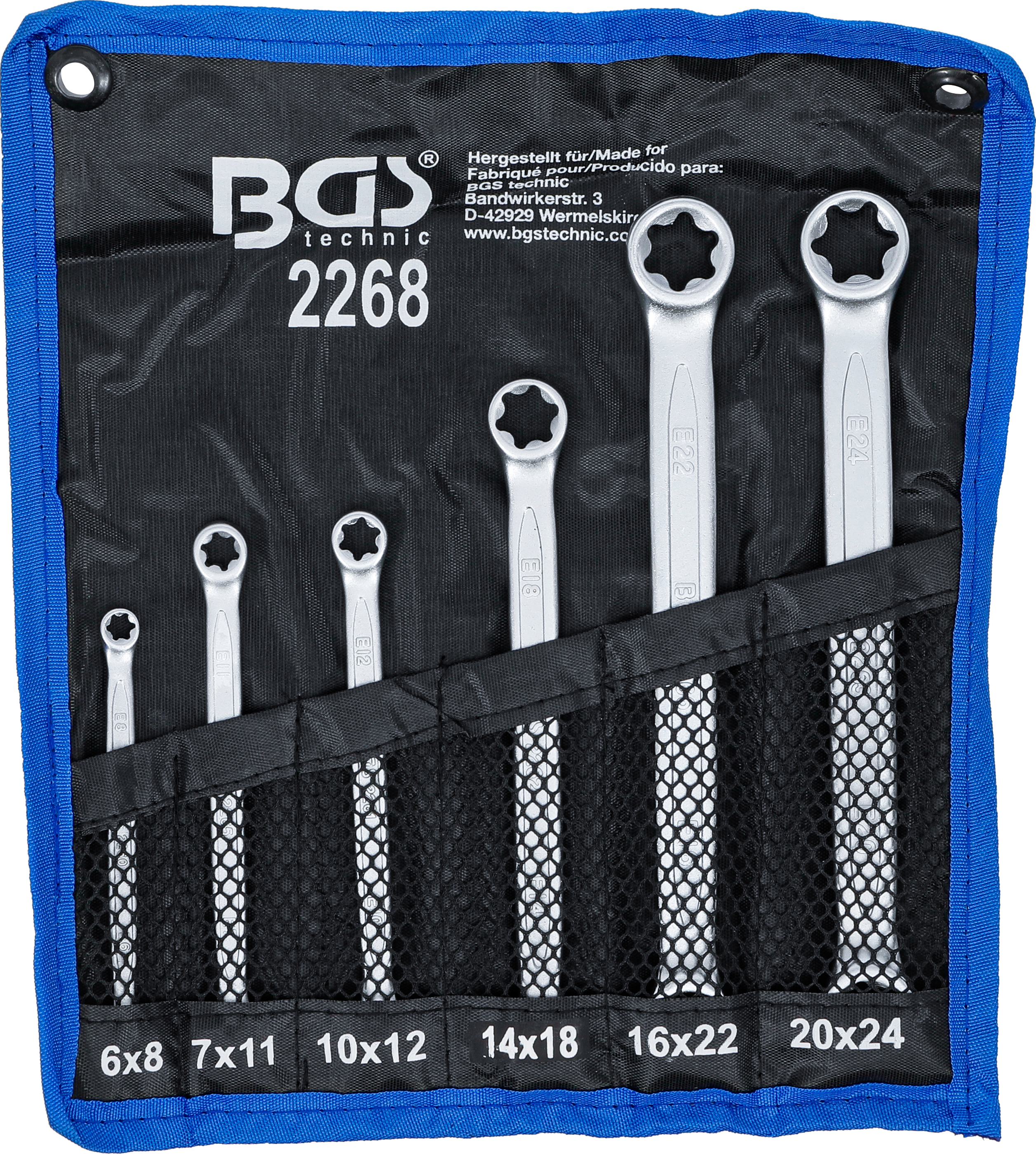 BGS Doppel-Ringschlüssel-Satz mit E-Profil-Ringköpfen | SW E6 x E8 - E20 x E24 | 6-tlg.