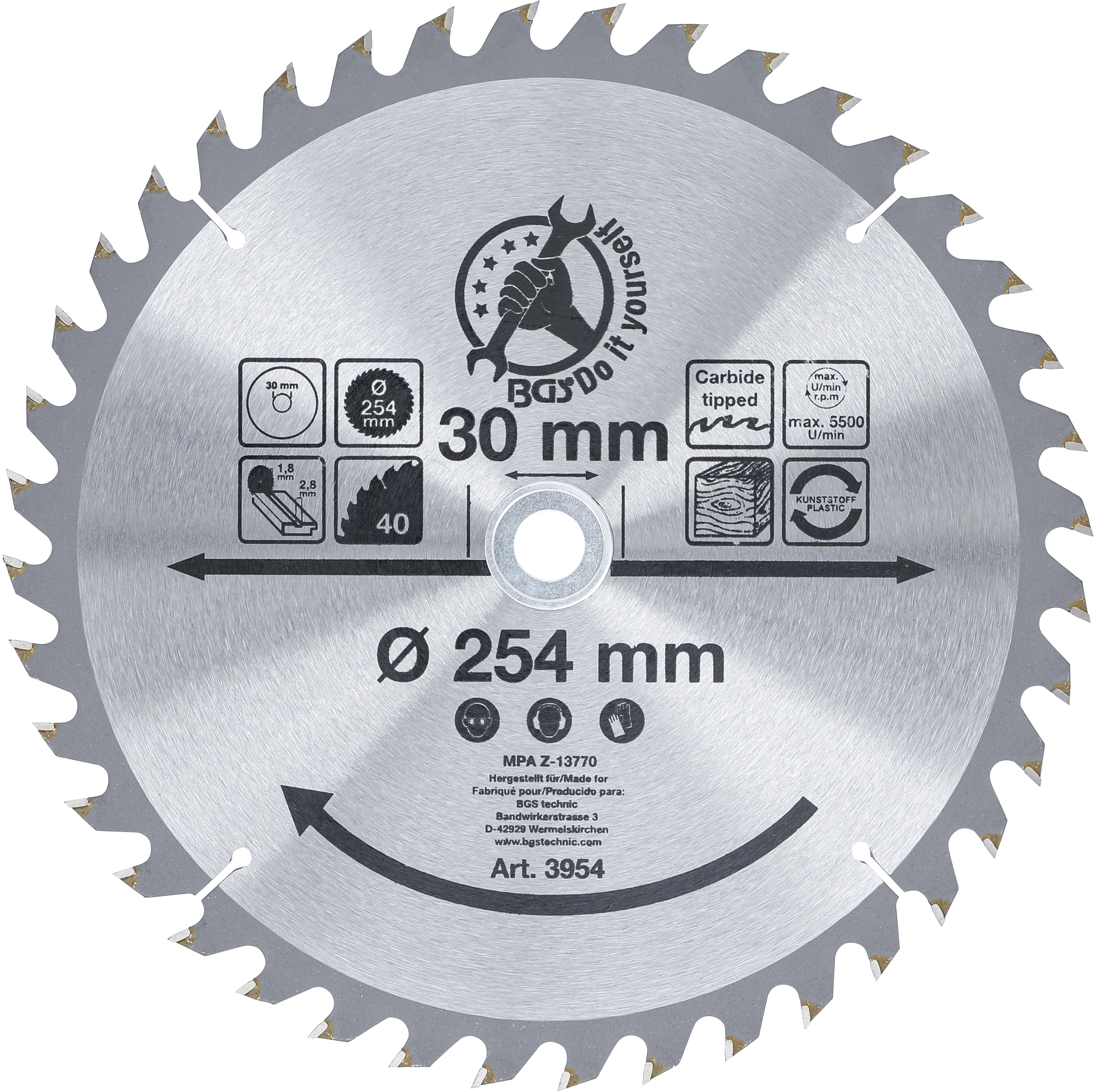 BGS Hartmetall-Kreissägeblatt | Ø 254 x 30 x 3,2 mm | 40 Zähne