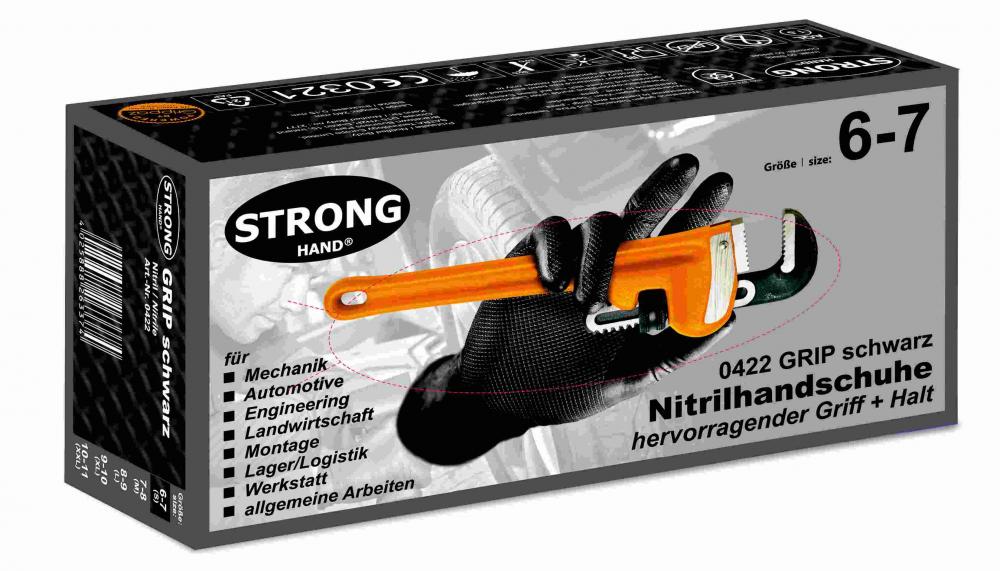 Stronghand Nitrilhandschuhe GRIP Schwarz 50 Stk Box