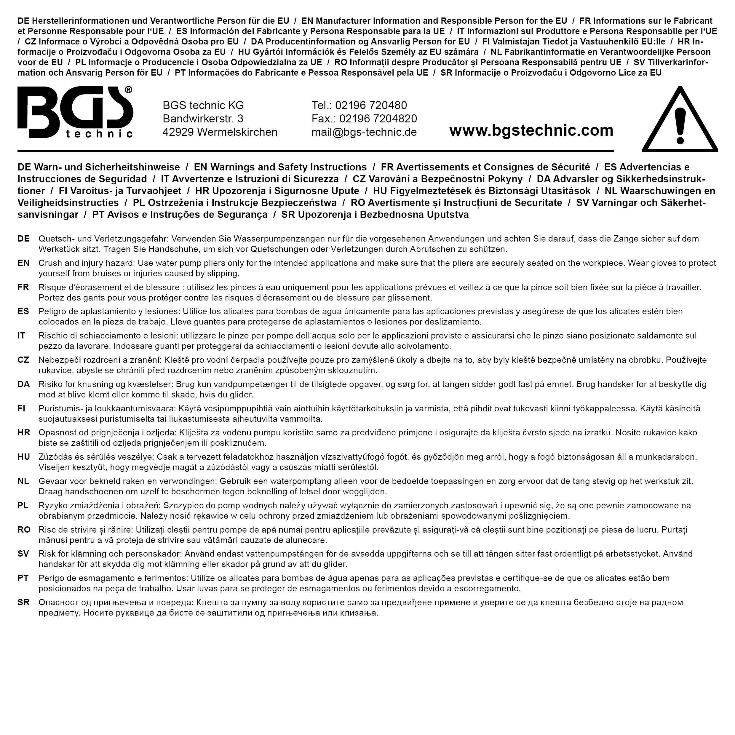 BGS Wasserpumpenzange | mit Durchsteckgewerbe | 300 mm