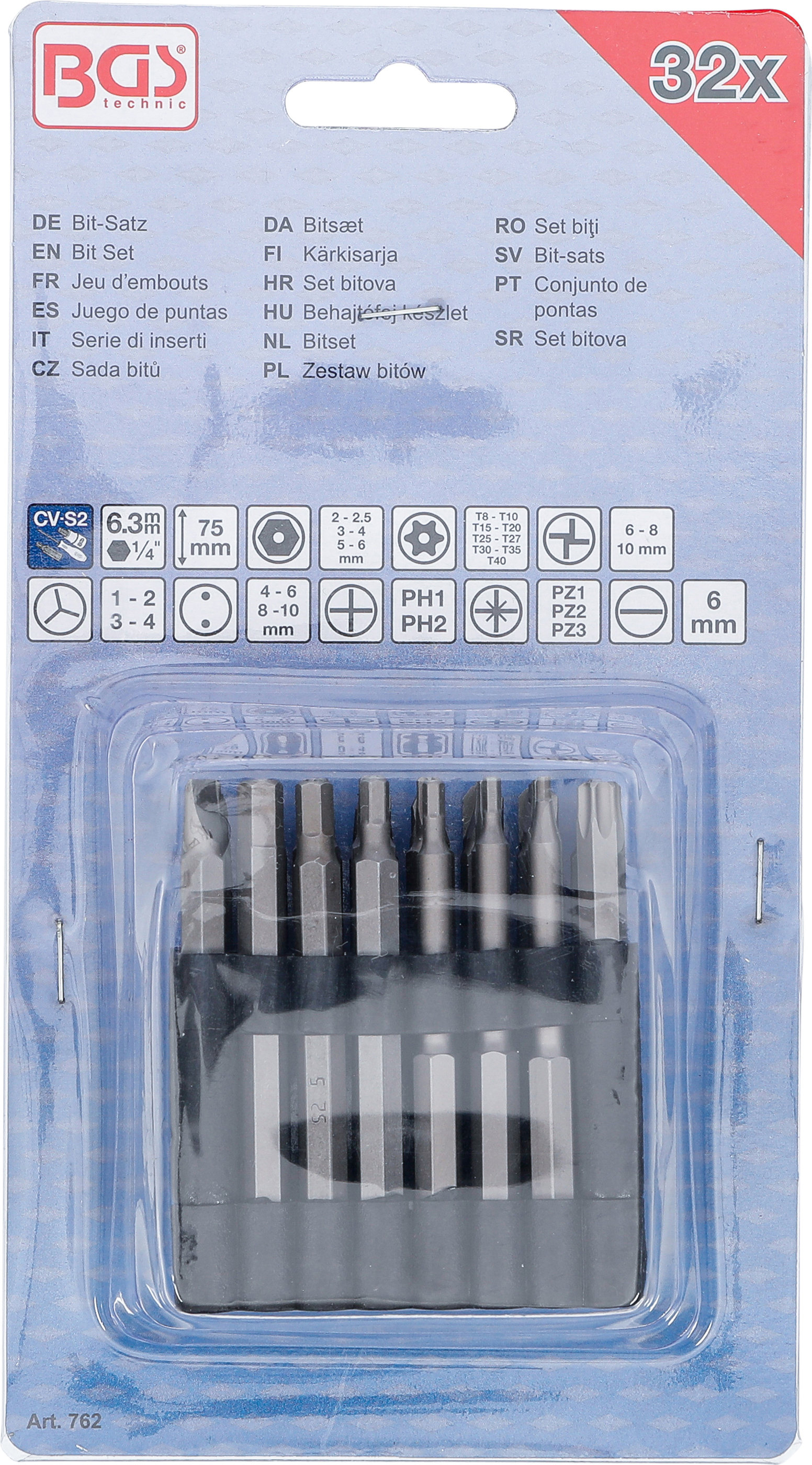BGS Bit-Satz | lang | Antrieb Außensechskant 6,3 mm (1/4") | verschiedene Profile | 32-tlg.