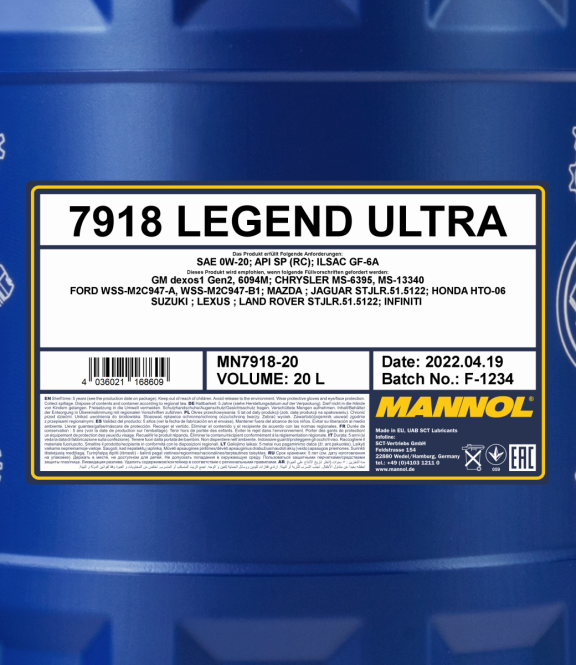0W-20 Mannol 7918 Legend Ultra Motoröl 20 Liter