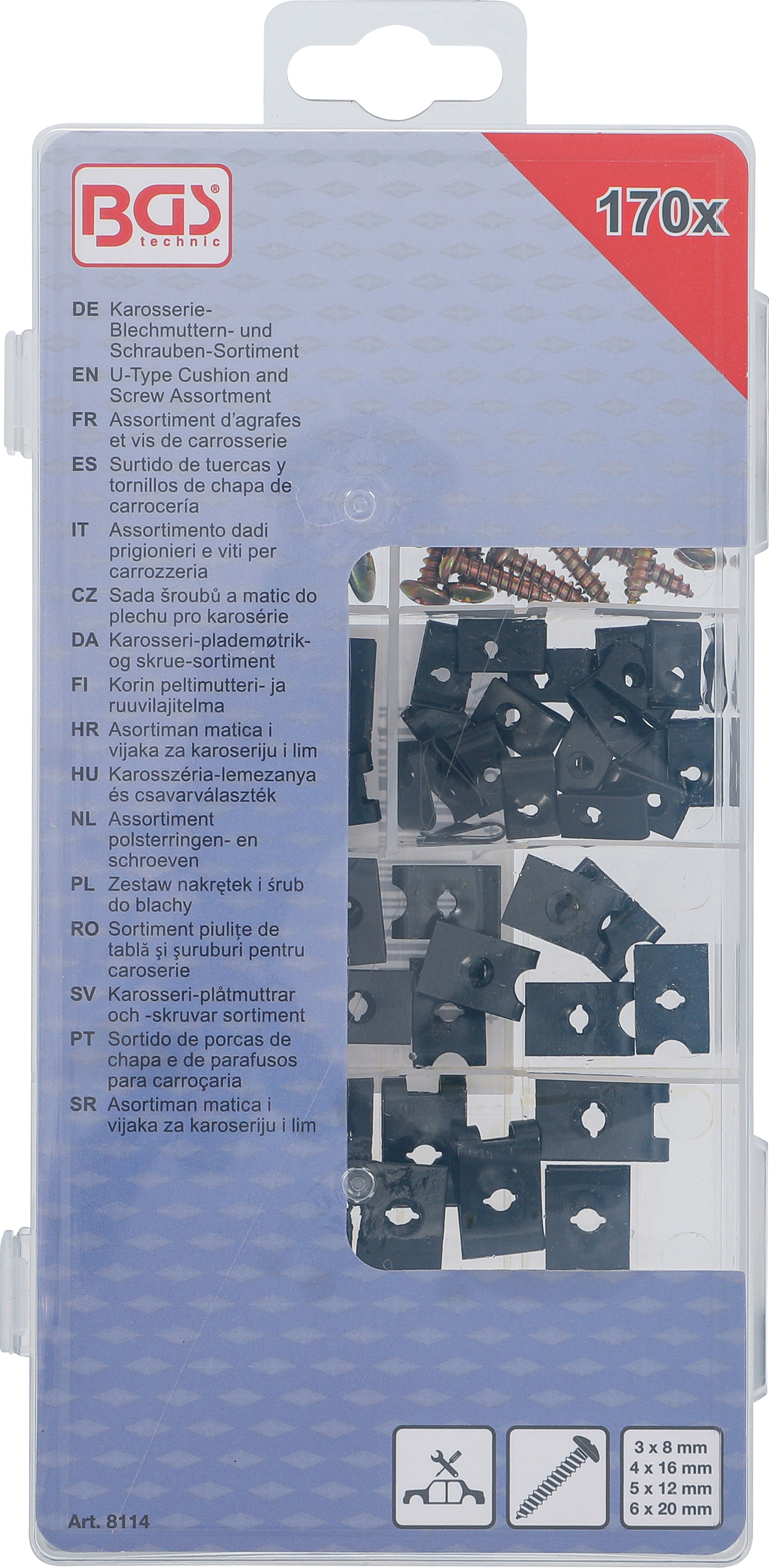 BGS Karosserie-Blechmuttern- und Schrauben-Sortiment | 170-tlg.