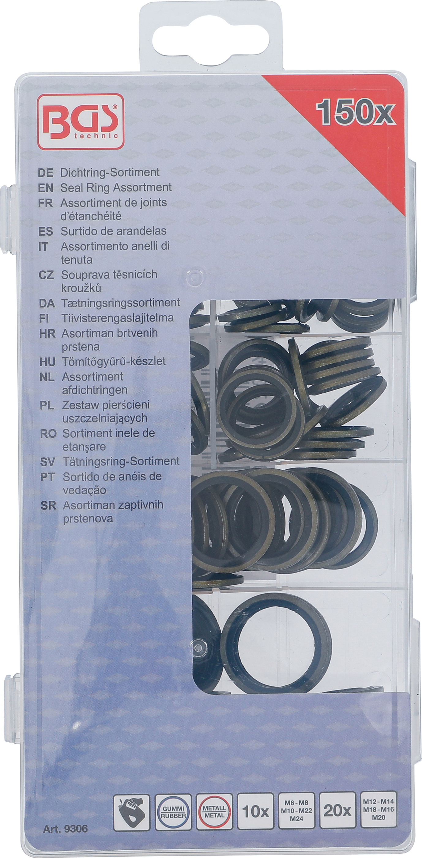 BGS Dichtring-Sortiment | Metall | mit Gummi-Dichtwulst | 150-tlg.