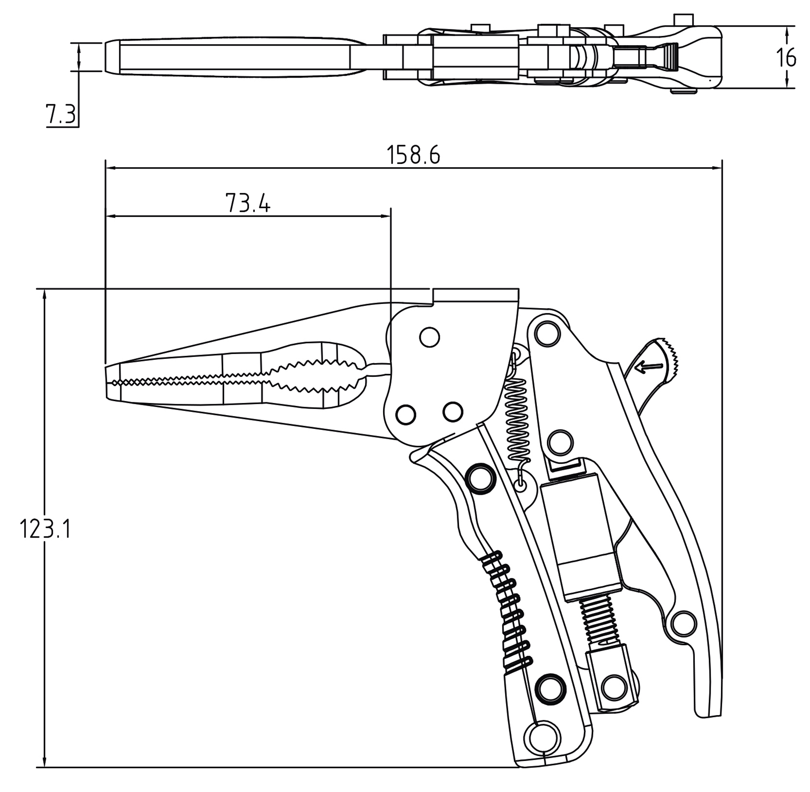 BGS Langbeck-Gripzange | mit Pistolengriff | 170 mm