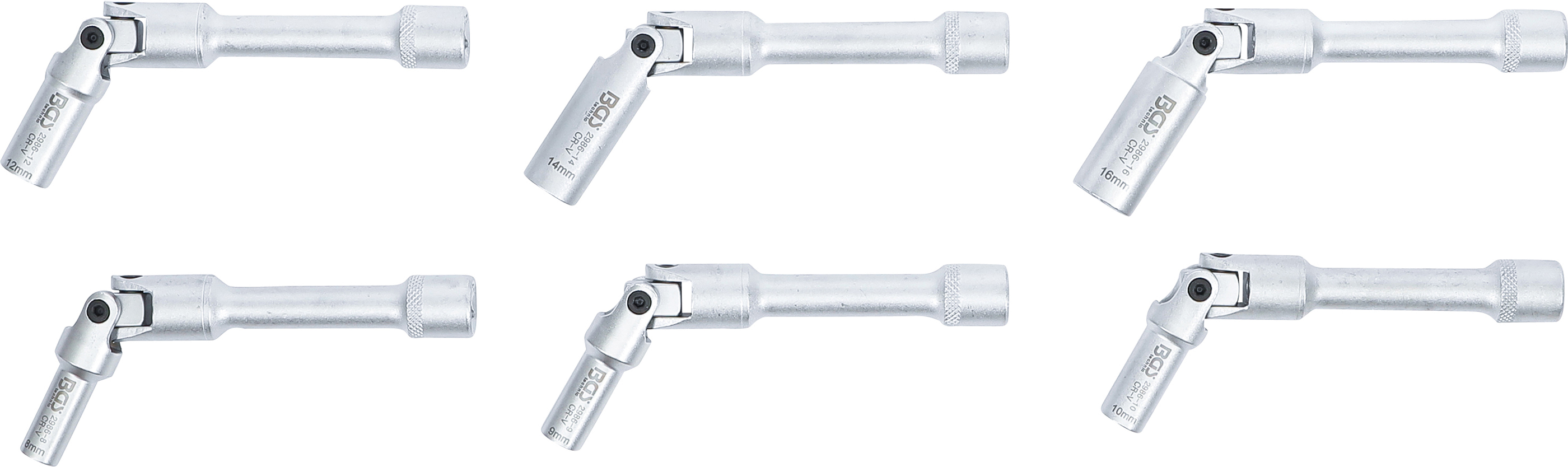 BGS Universal Glühkerzen-Gelenkschlüssel-Satz, Sechskant | Antrieb Innenvierkant 10 mm (3/8") | SW 8 - 16 mm | 6-tlg.