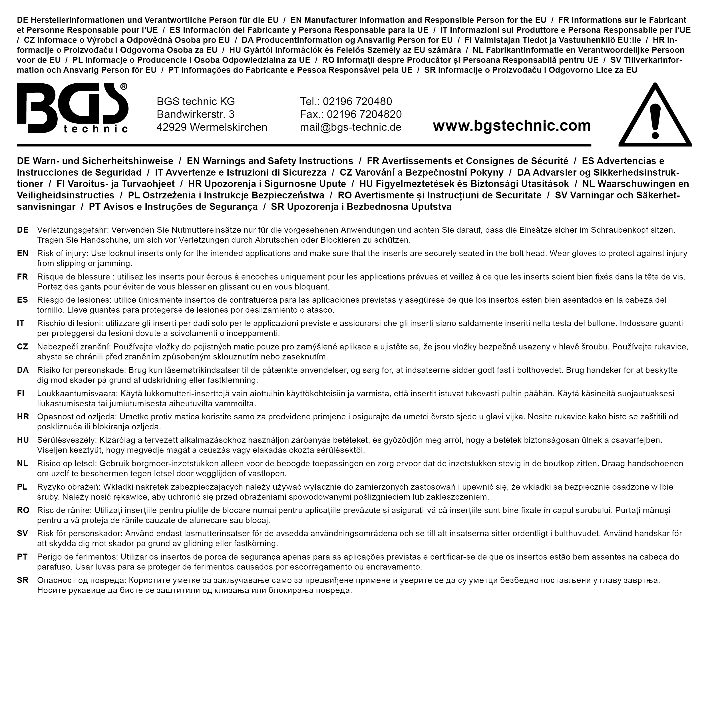 BGS Nutmutternschlüssel | Zapfen innen liegend | KM5