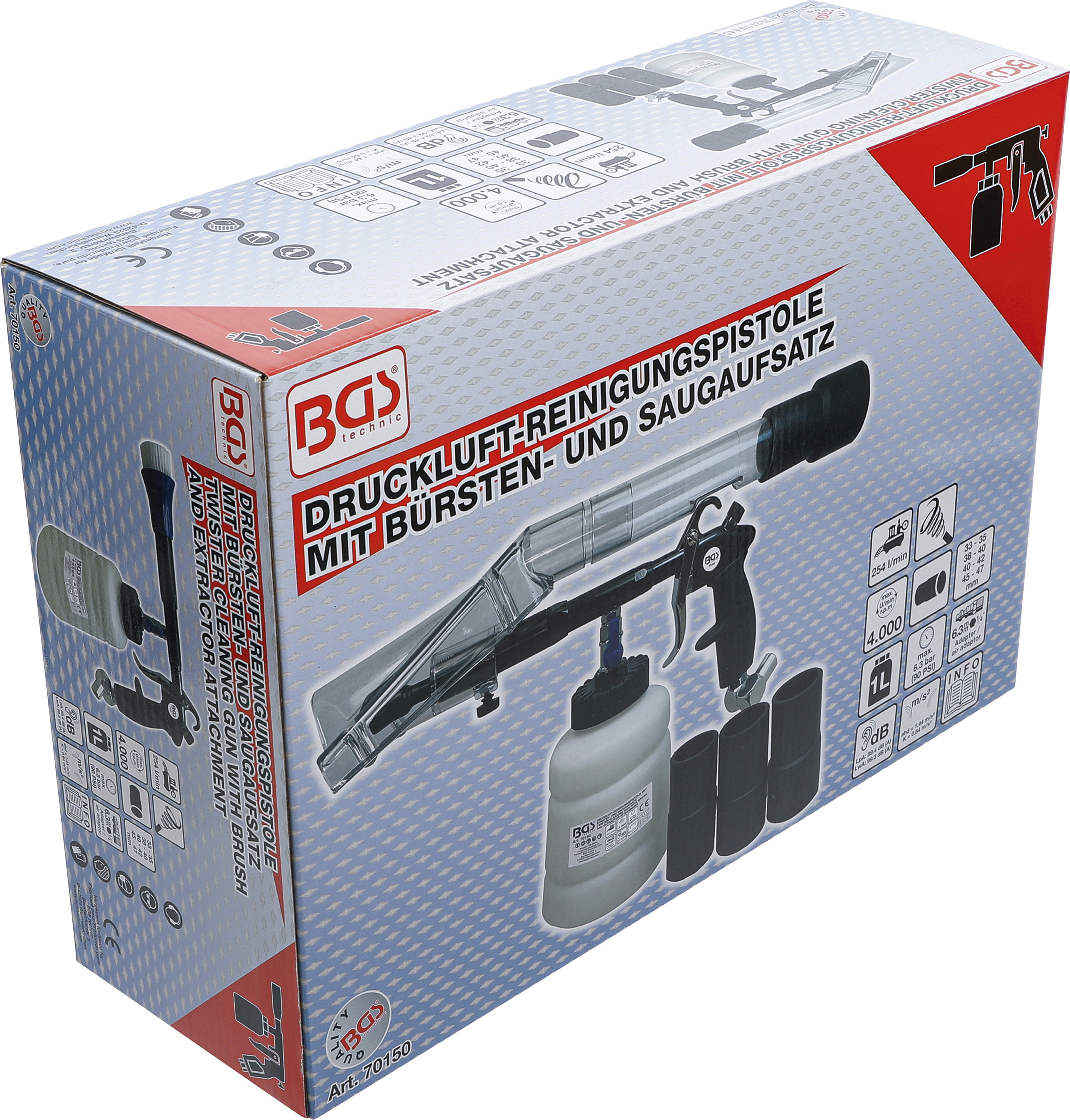 BGS Druckluft-Reinigungspistole mit Bürsten- und Saugaufsatz | 7-tlg.