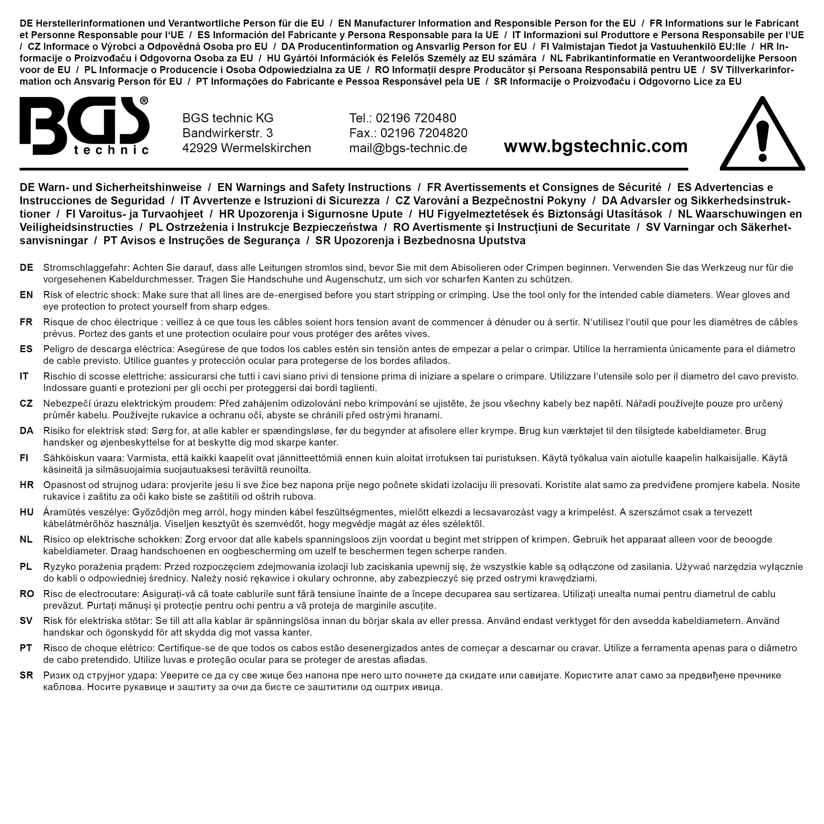 BGS Crimpzange für Aderendhülsen 0,25 - 10 mm² | mit Aderendhülsen-Sortiment 0,5 - 10 mm²