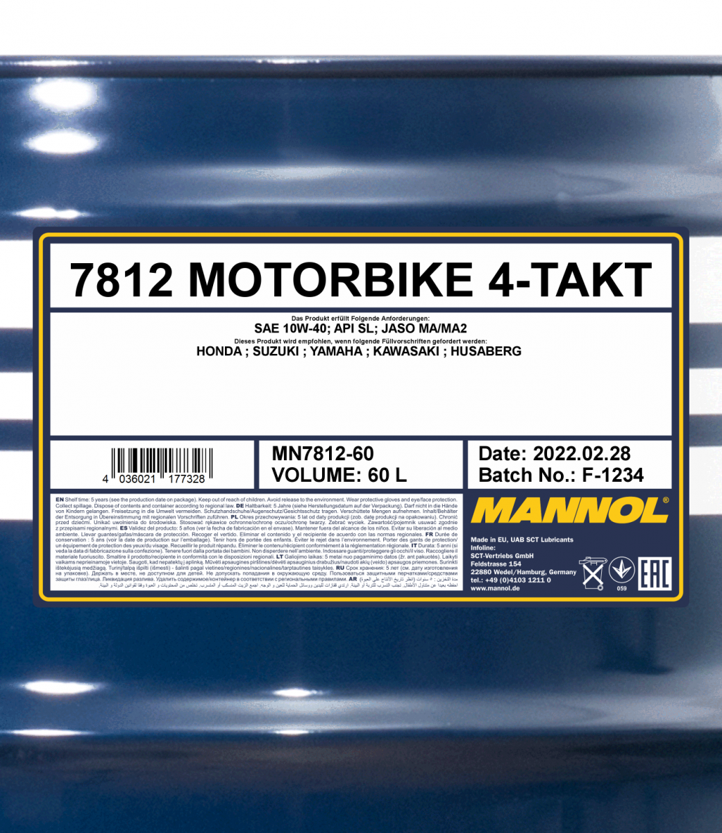10W-40 Mannol 7812 Motorbike 4-Takt Motoröl Motorrad 60 Liter