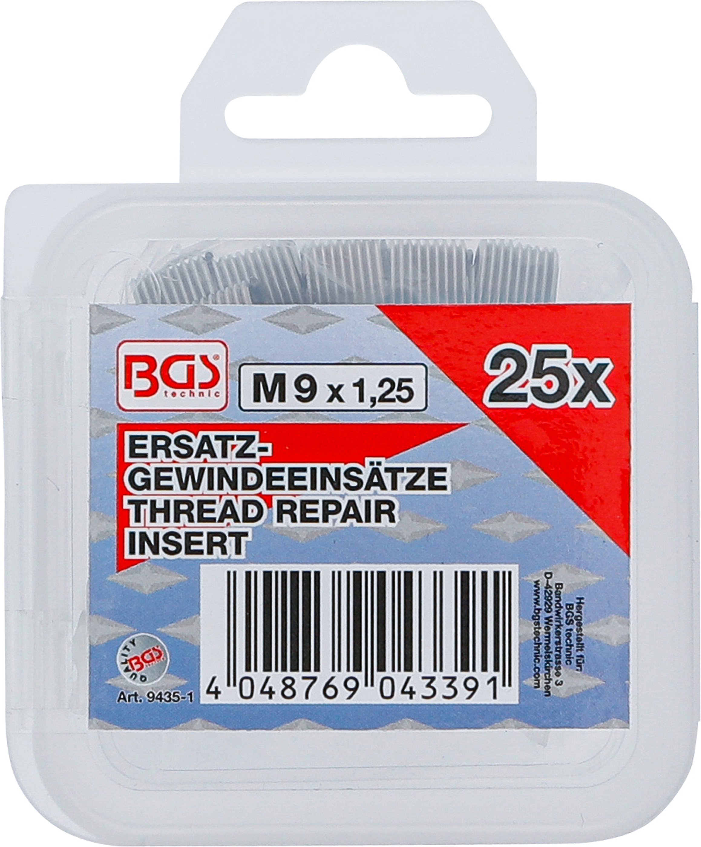 BGS Ersatz-Gewindeeinsätze | M9 x 1,25 | 25-tlg. BGS Ersatz-Gewindeeinsätze | M9 x 1,25 | 25-tlg.