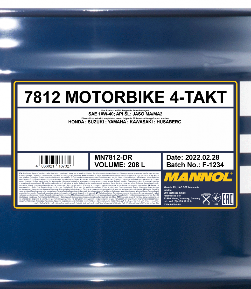 10W-40 Mannol 7812 Motorbike 4-Takt Motoröl Motorrad 208 Liter