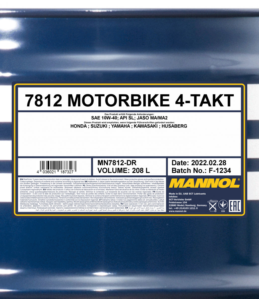 10w40_motorbike_dr 10W-40 Mannol 7812 Motorbike 4-Takt Motoröl Motorrad 208 Liter