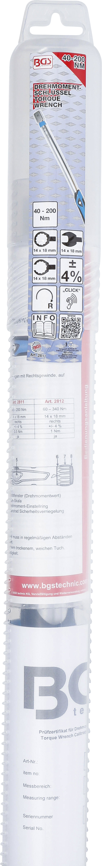 BGS Drehmomentschlüssel | 40 - 200 Nm | für 14 x 18 mm Einsteckwerkzeuge BGS Drehmomentschlüssel | 40 - 200 Nm | für 14 x 18 mm Einsteckwerkzeuge