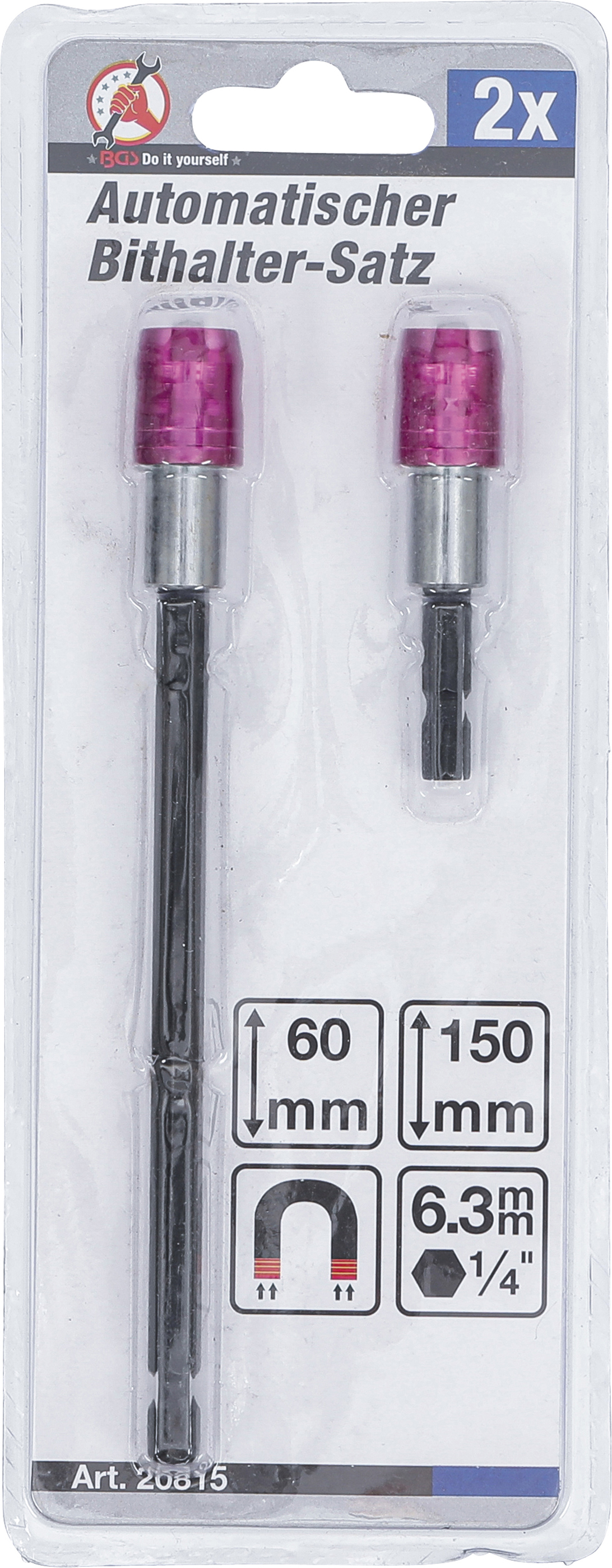 BGS Automatischer Bithalter-Satz | Abtrieb Innensechskant 6,3 mm (1/4") | 60 / 150 mm | 2-tlg.