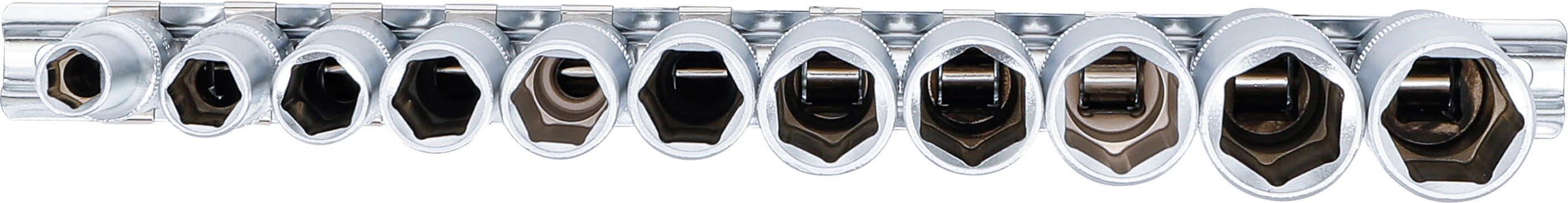 BGS Steckschlüssel-Einsatz-Satz Sechskant, tief | Antrieb Innenvierkant 10 mm (3/8") | SW 8 - 19 mm | 11-tlg.