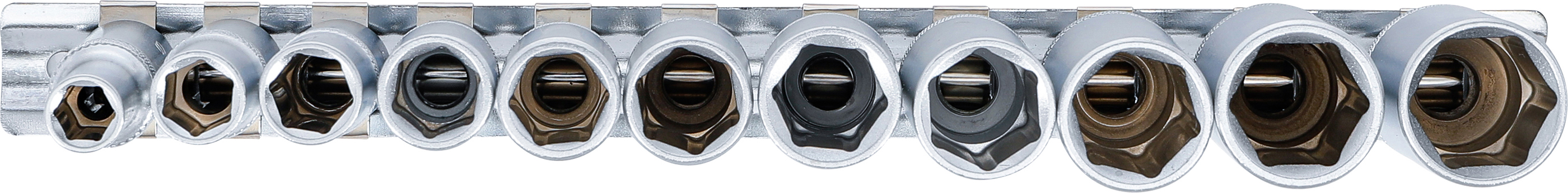 BGS Steckschlüssel-Einsatz-Satz Sechskant, tief | Antrieb Innenvierkant 10 mm (3/8") | SW 8 - 19 mm | 11-tlg.
