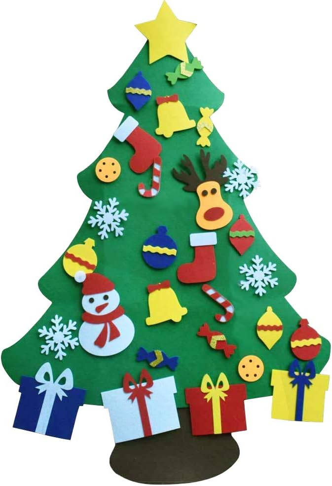 GOODGDN Filz Weihnachtsbaum, Filz Weihnachtsbaum Set mit Ornamente für Kinder, Neujahr Tür Wandbehang Dekorationen 95cm DIY Weihnachtsbaum Dekoration Ornamente