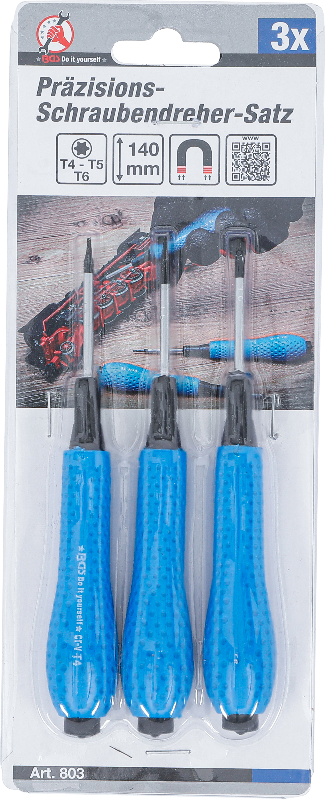 BGS Präzisions-Schraubendreher-Satz | T-Profil (für Torx) T4 / T5 / T6 | 3-tlg.