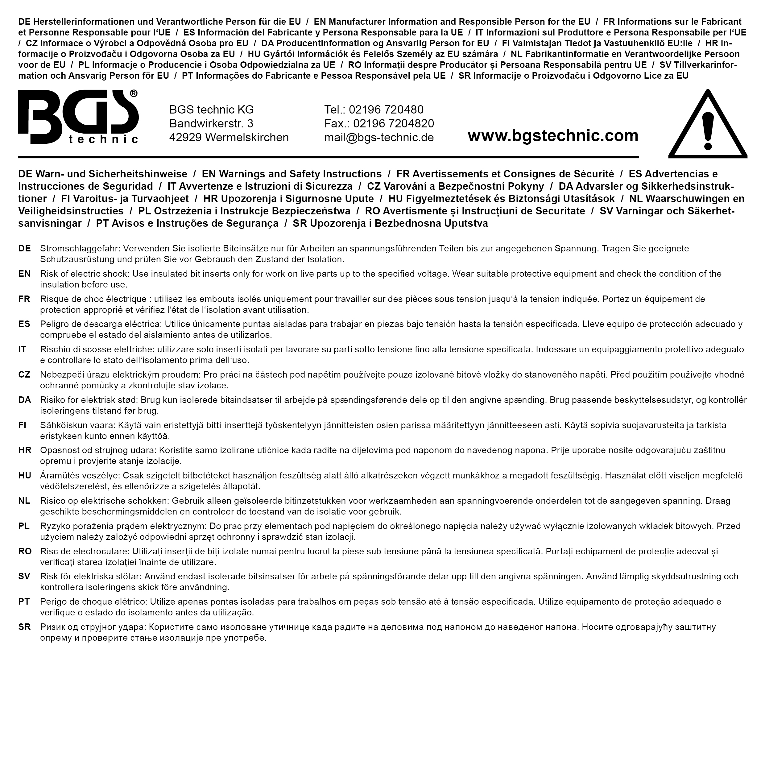 BGS Werkstattwageneinlage 2/3: VDE-Bit-Einsatz-Satz | Antrieb Innenvierkant 10 mm (3/8") / 12,5 mm (1/2") | Innensechskant 4 - 10 mm | 10-tlg.