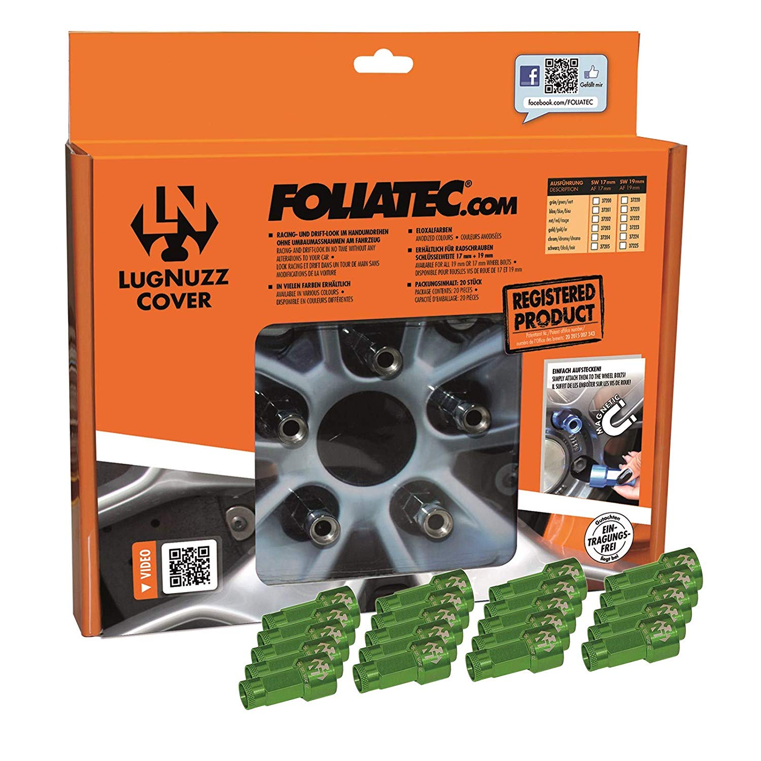 Foliatec LugNuzz Cover Set grün eloxiert 17 mm