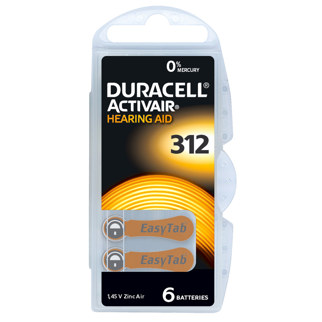 Duracell Activair A312 Knopfzelle Hörgerätebatterie 1,45V 6er Box