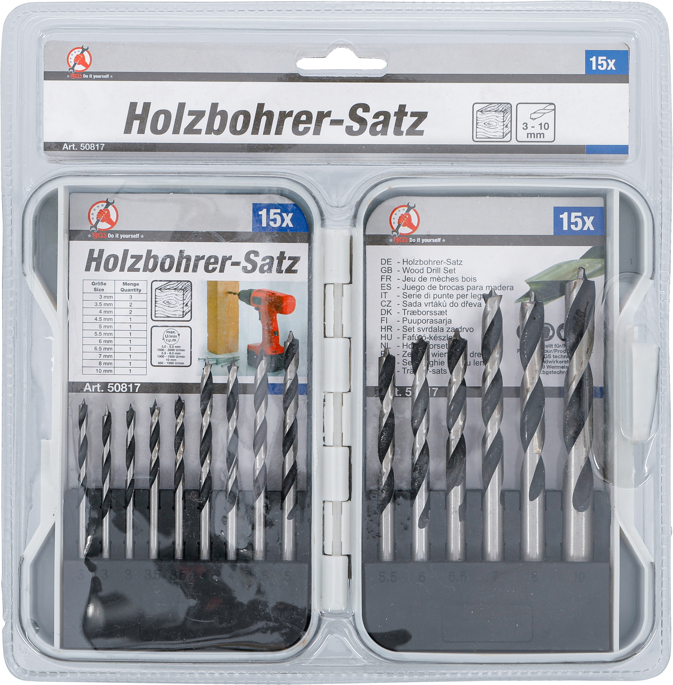 BGS Holz-Bohrer-Satz | 3 - 10 mm | 15-tlg.